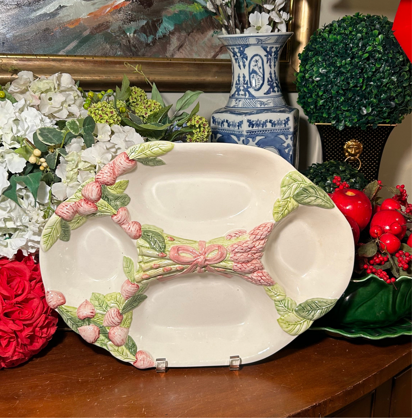 Absolutely delightful massive  Asparagus wrapped in Bows four section serving platter