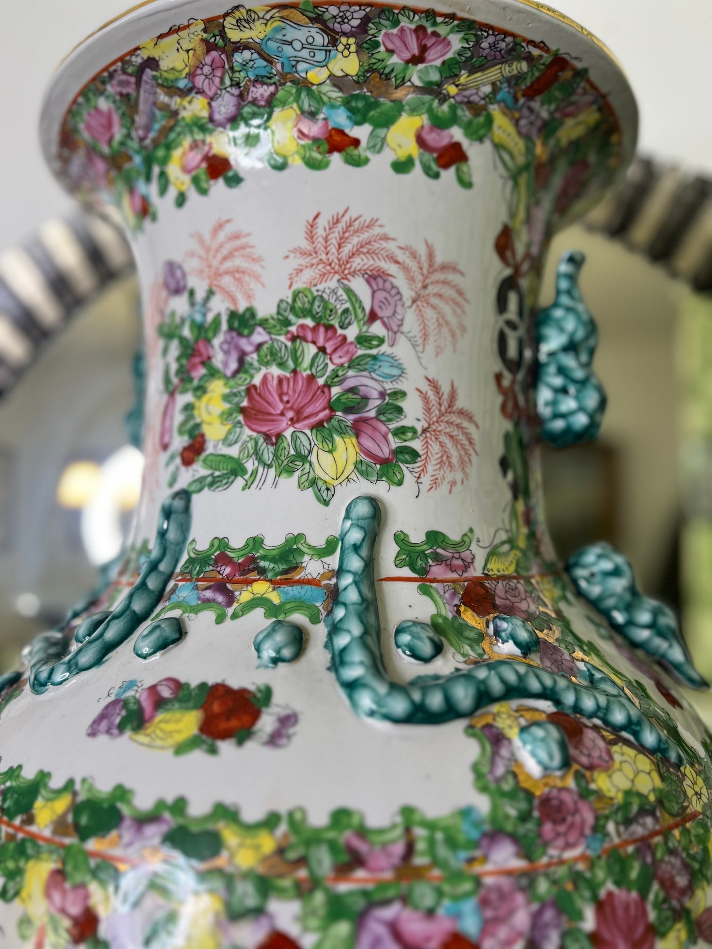 Massive 36” Famille Rose Palace Floor Vase