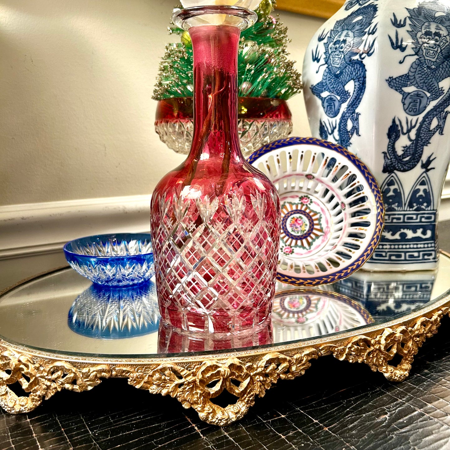 delightful vintage pink red cut crystal vase