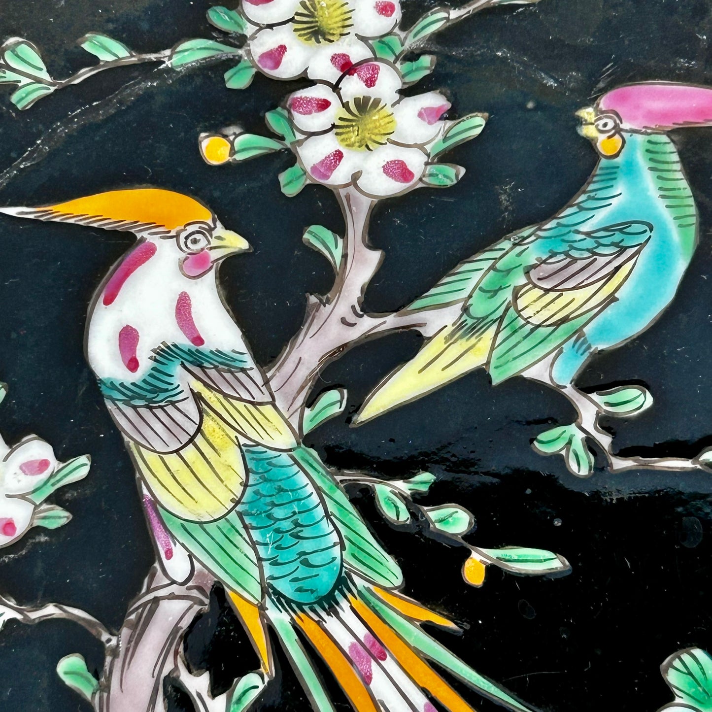 Famille Noire stunning vintage chinoiserie bird plate