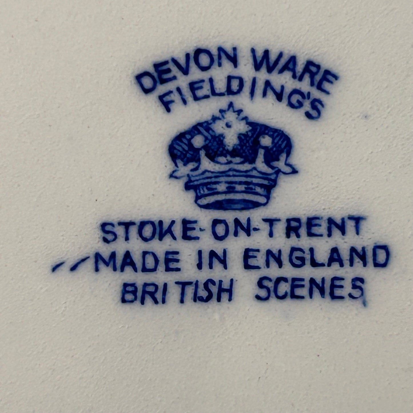 Rare English Devon Ware Feildings Stoke in Trent 11 in blue & white charger plate