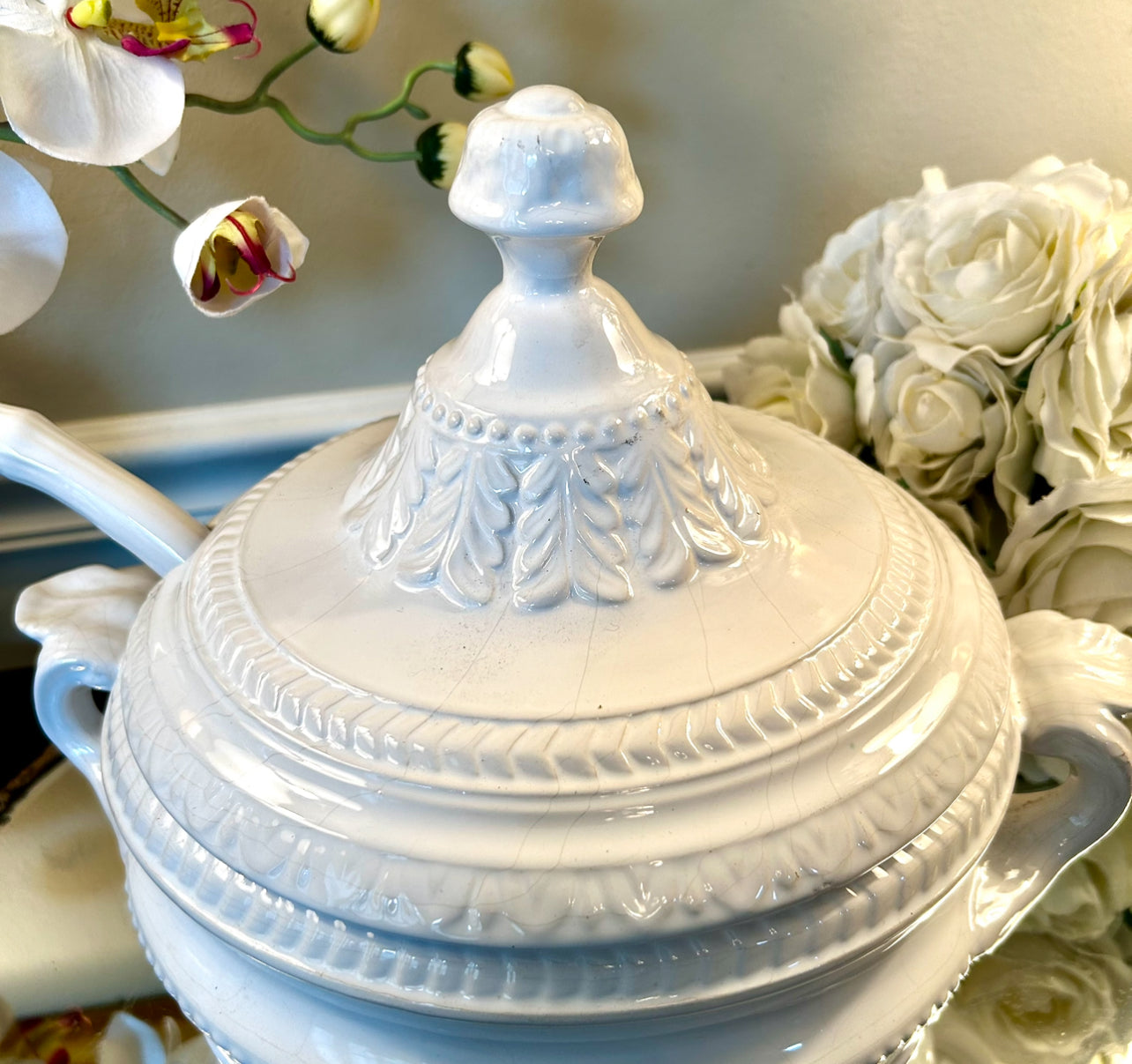 Designer vintage chic white 3 piece tureen planter made in Portugal