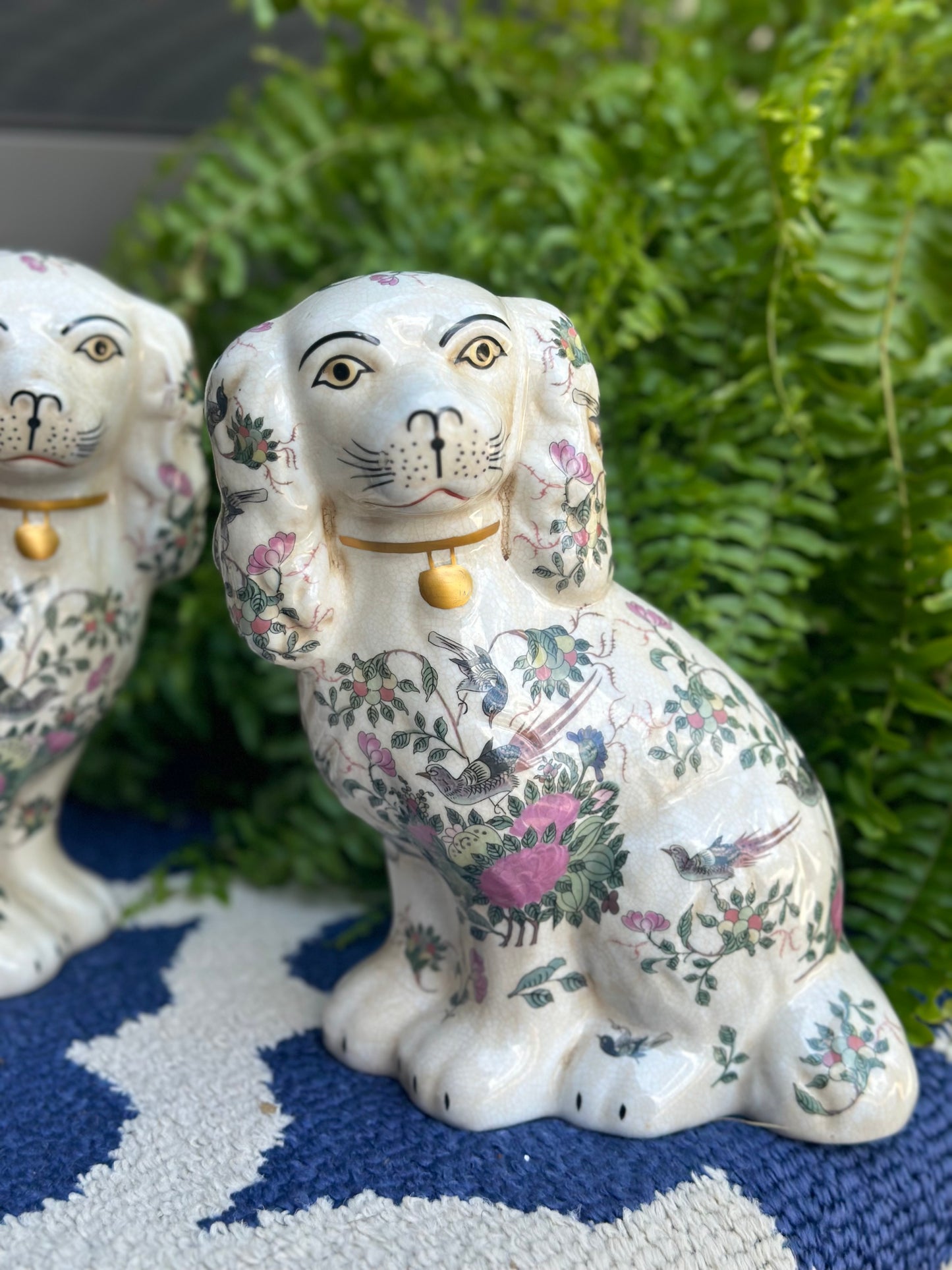 Pair of porcelain Staffordshire-style spaniel dogs, 7L X 3.5"W X 9" Tall