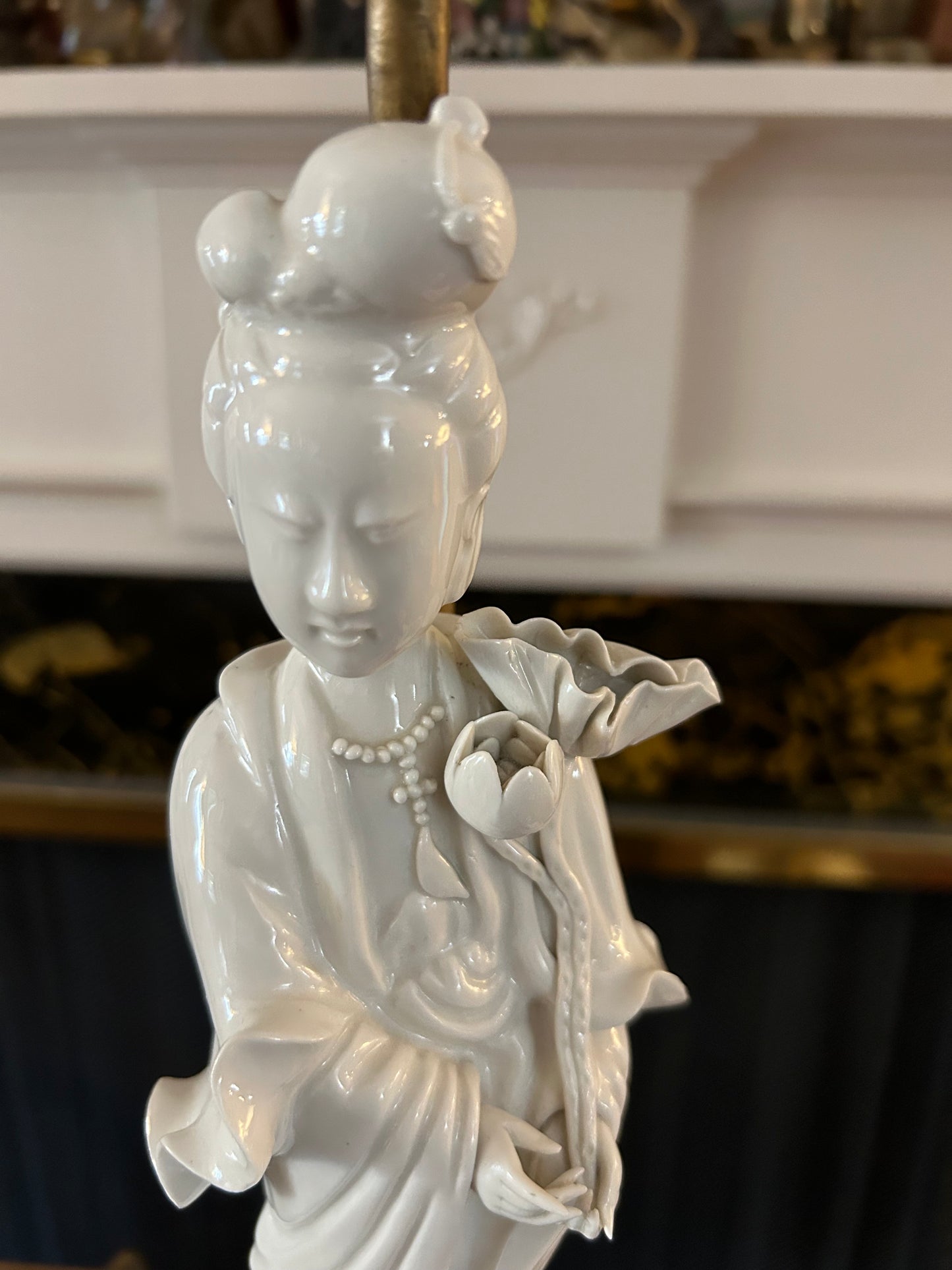 Pair of Blanc de Chine Quon Yen Figural Lamps!