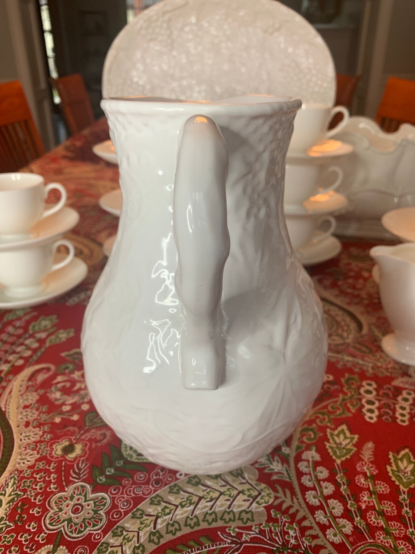 White Bordallo Pinheiro Pitcher, 9” Tall - Excellent!