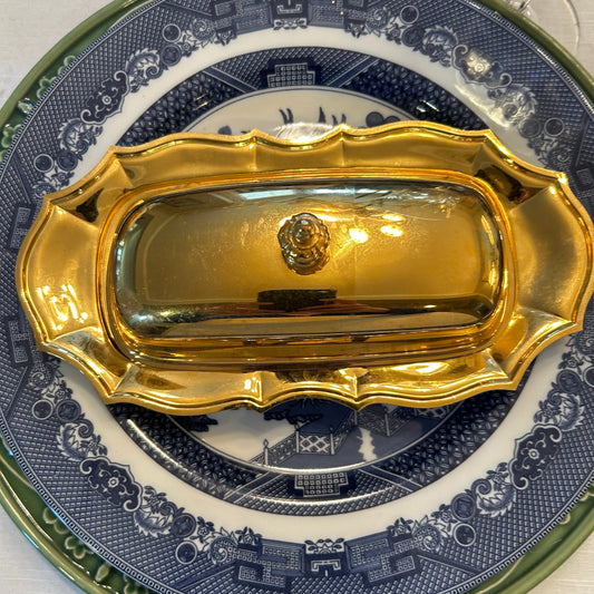 Chic vintage brass over silver plate lidded butter dish