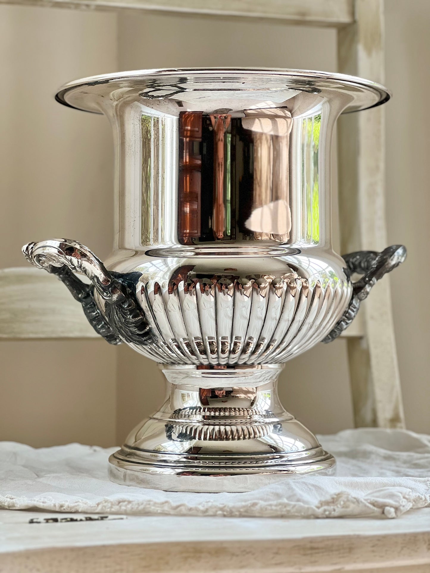 Vintage Silver Plate Champagne Cooler with Ornate Twin Handles