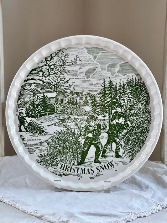 Darling Vintage “Christmas Snow” Currier & Ives Serving Tray / Cookie Plate, 11.5”