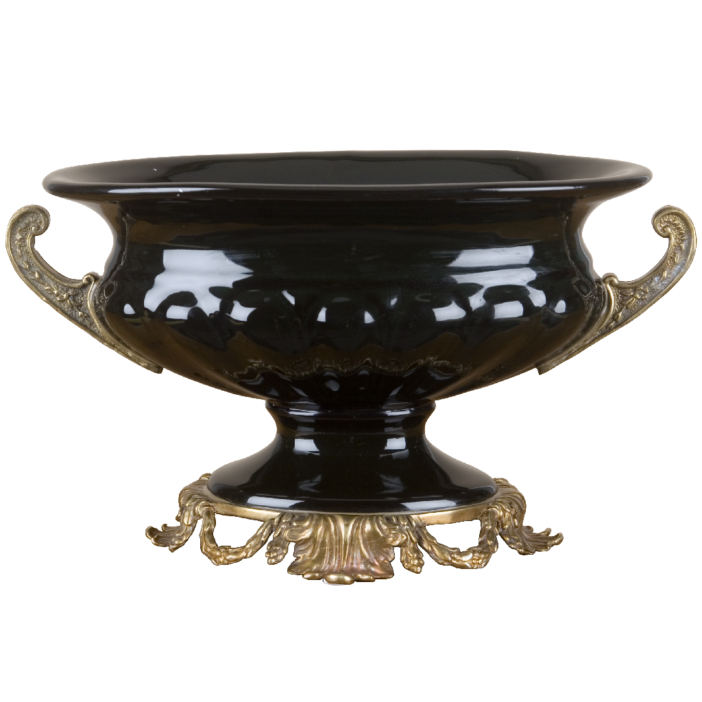 Stunning! Large Black Ebony pedestal urn W/ bronze detailing. Measures: 12Lx6Wx7H