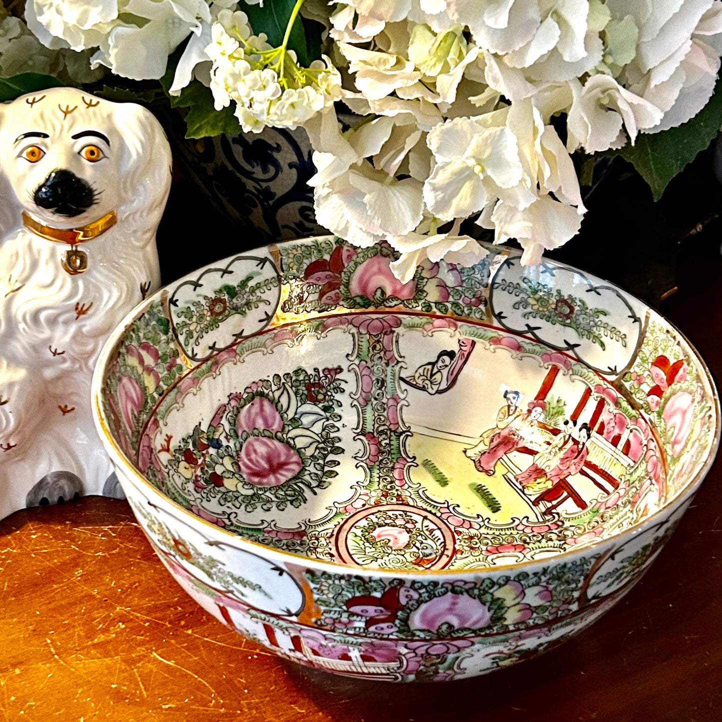 Impressive size Rose medallion porcelain hand painted centerpiece bowl.