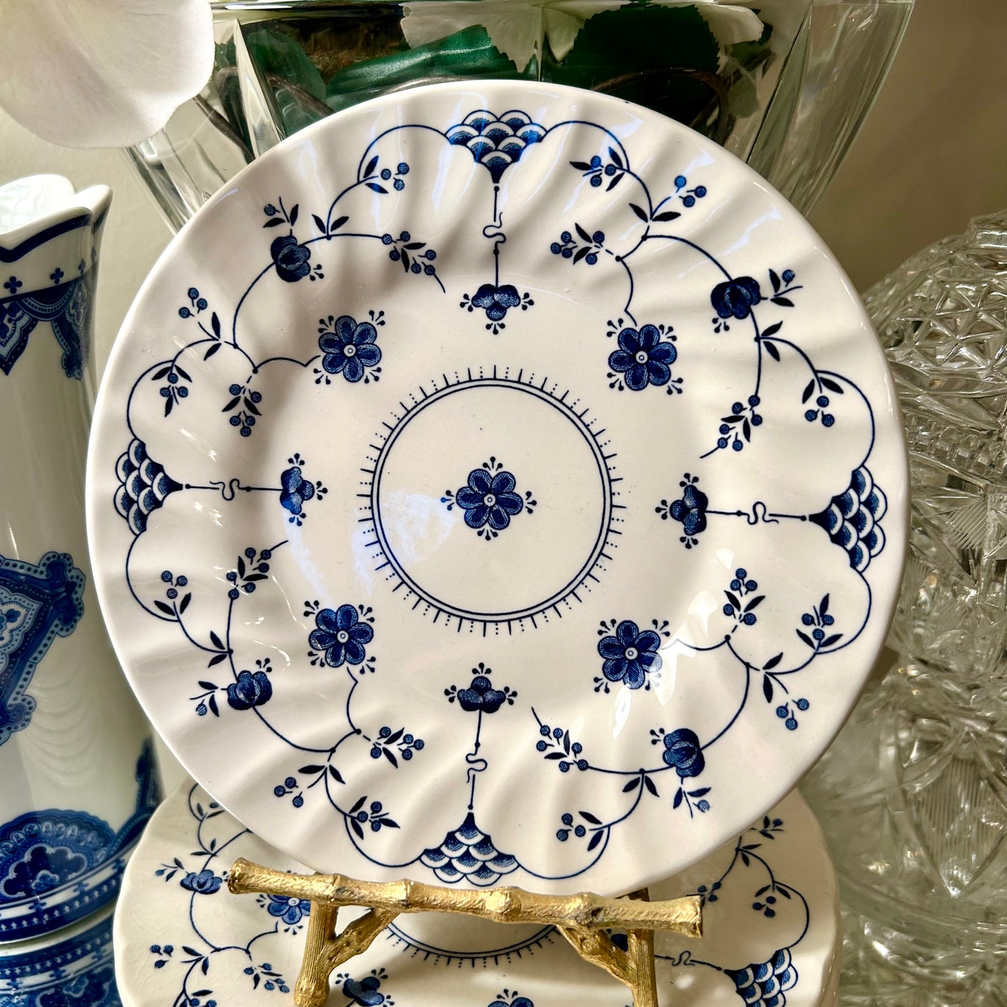 vintage set(8) blue & white salad dessert plates from Myott & Churchill of England