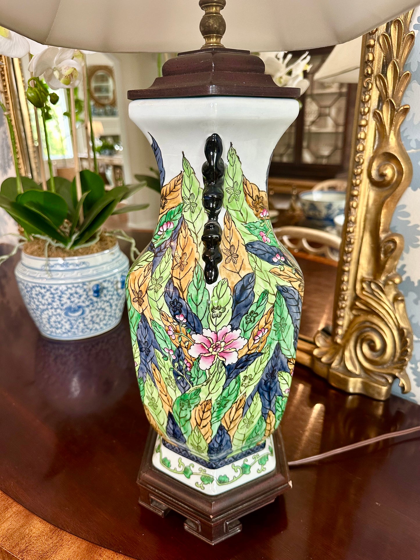 Fabulous Rare Design Vintage Tobacco Leaf Chinoiserie Lamp RM