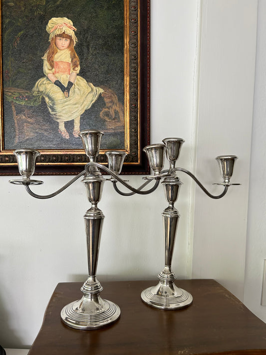 Elegant Vintage Pair of Newport Sterling Candelabras 12 1/2” Tall