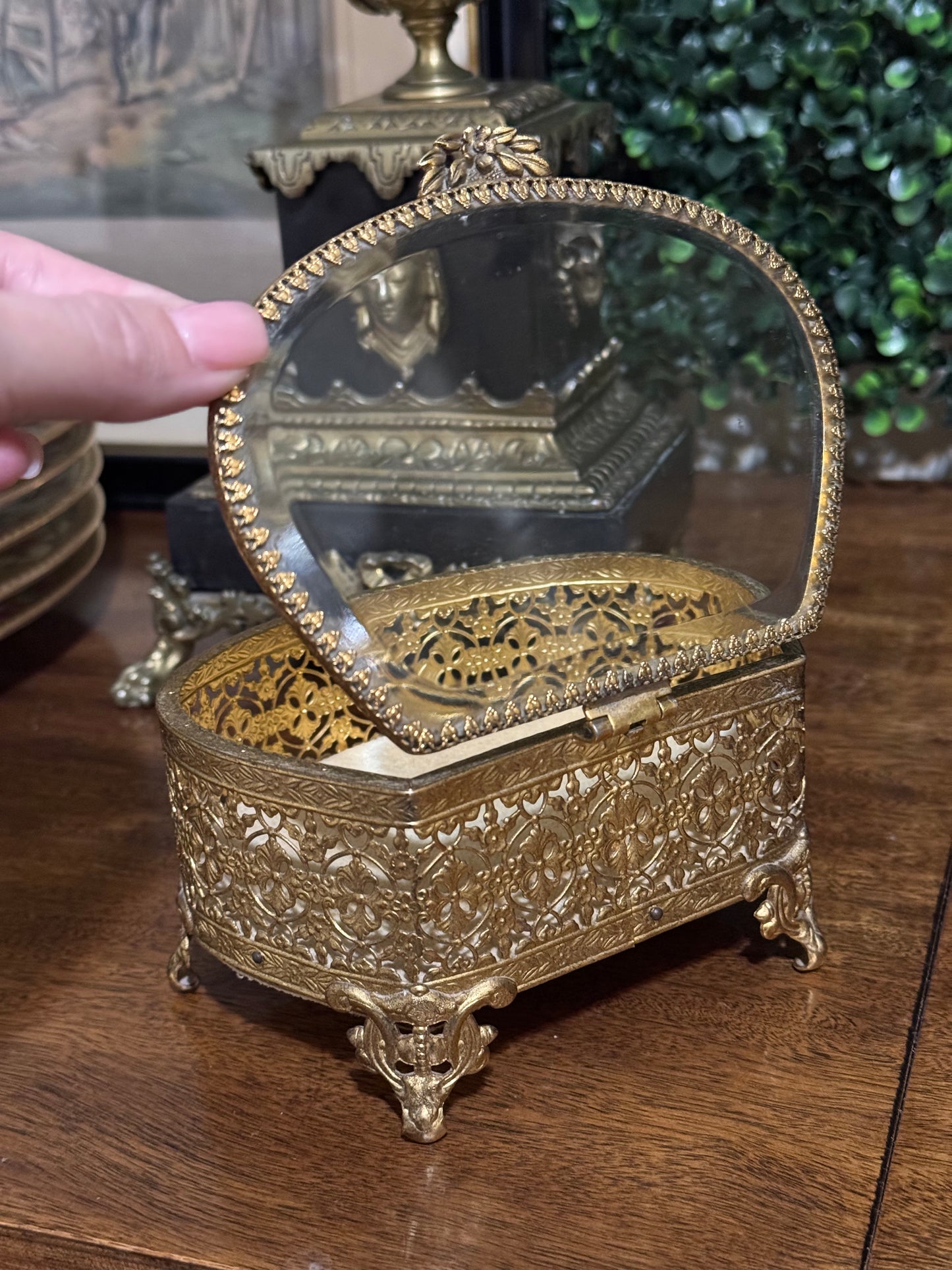 Gorgeous Vintage Brass Filigree Jewelry Casket