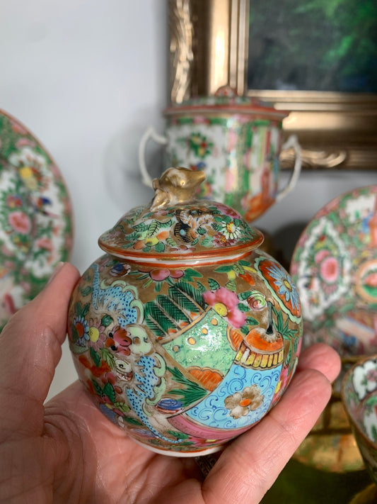 Antique Rose Medallion Lidded Jar