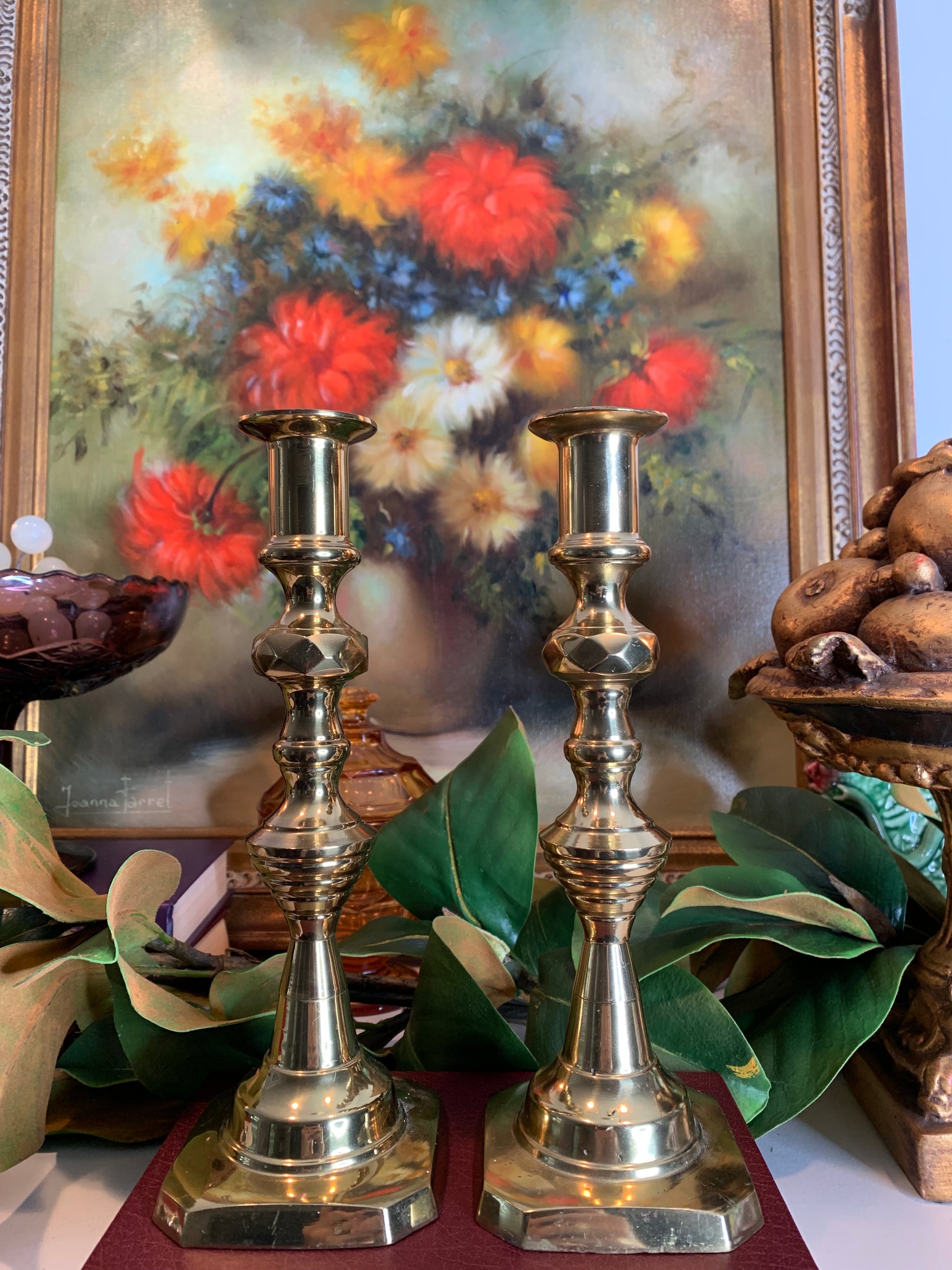 Vintage Brass Candlestick Holders, Vintage Holiday Table Decor
