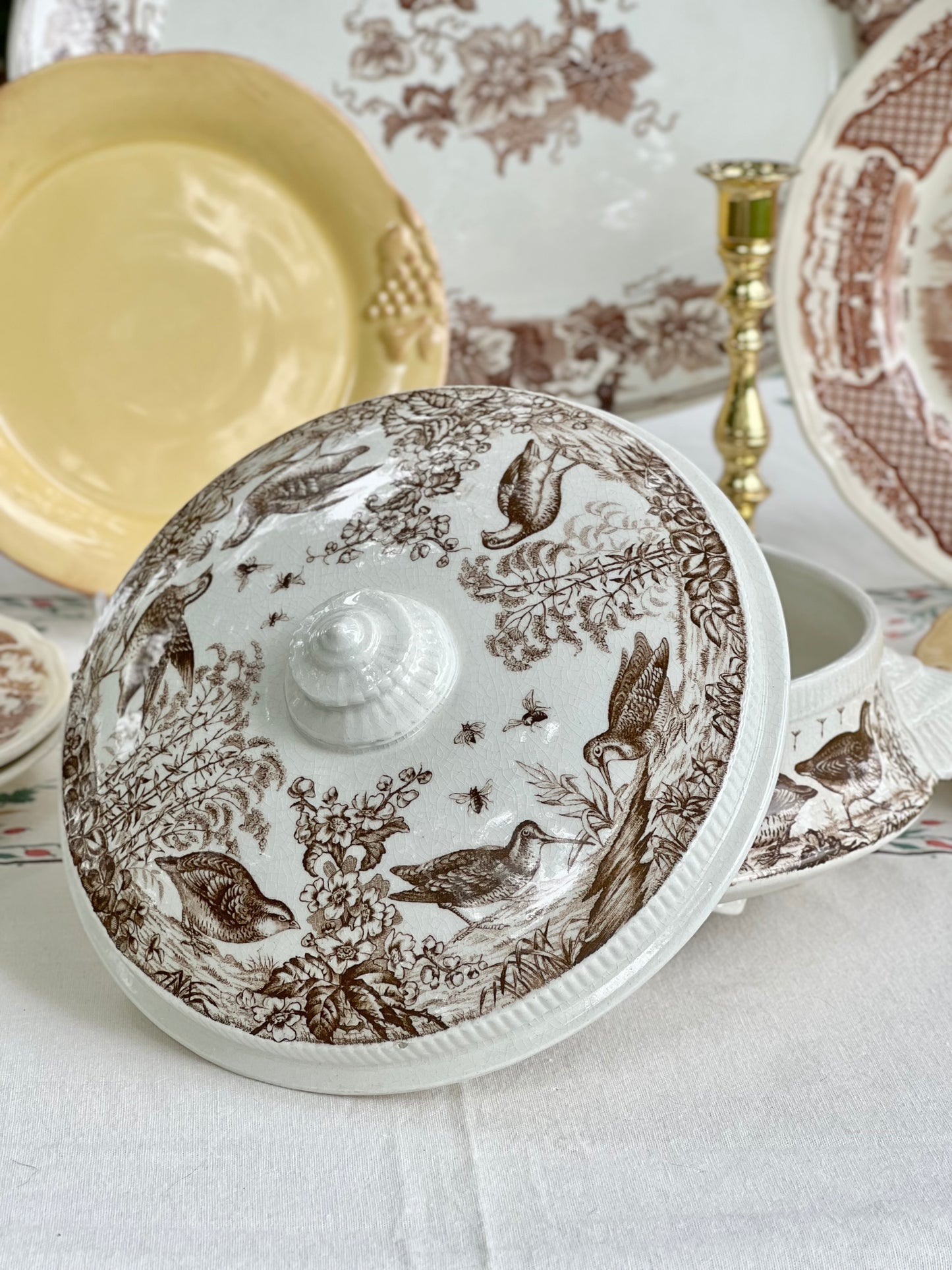 Gorgeous Vintage Brown Transferware Covered Dish