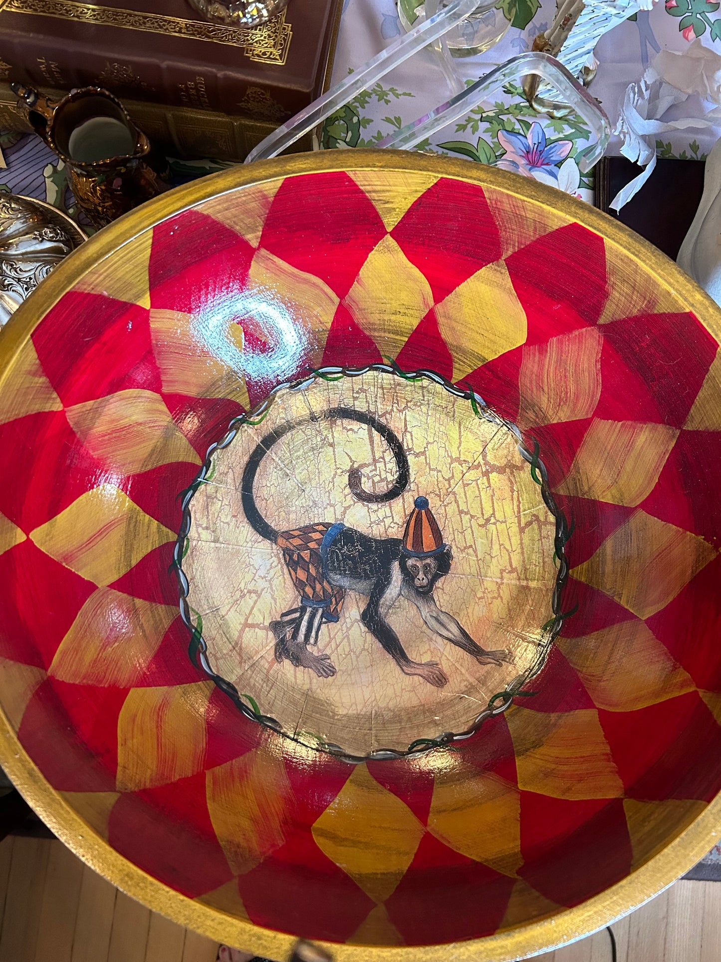 Large Bowl with Darling Monkey Artist Signed