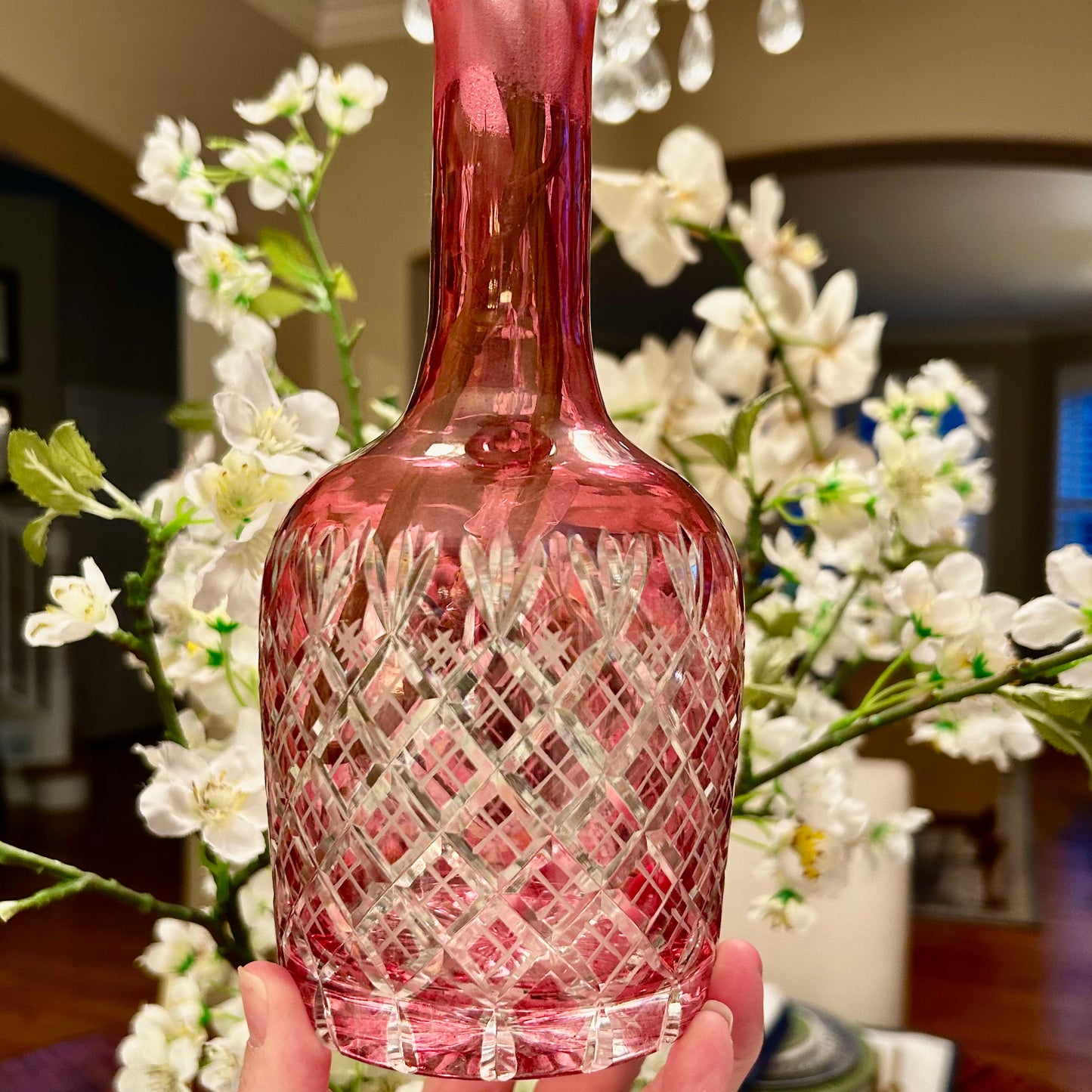 delightful vintage pink red cut crystal vase