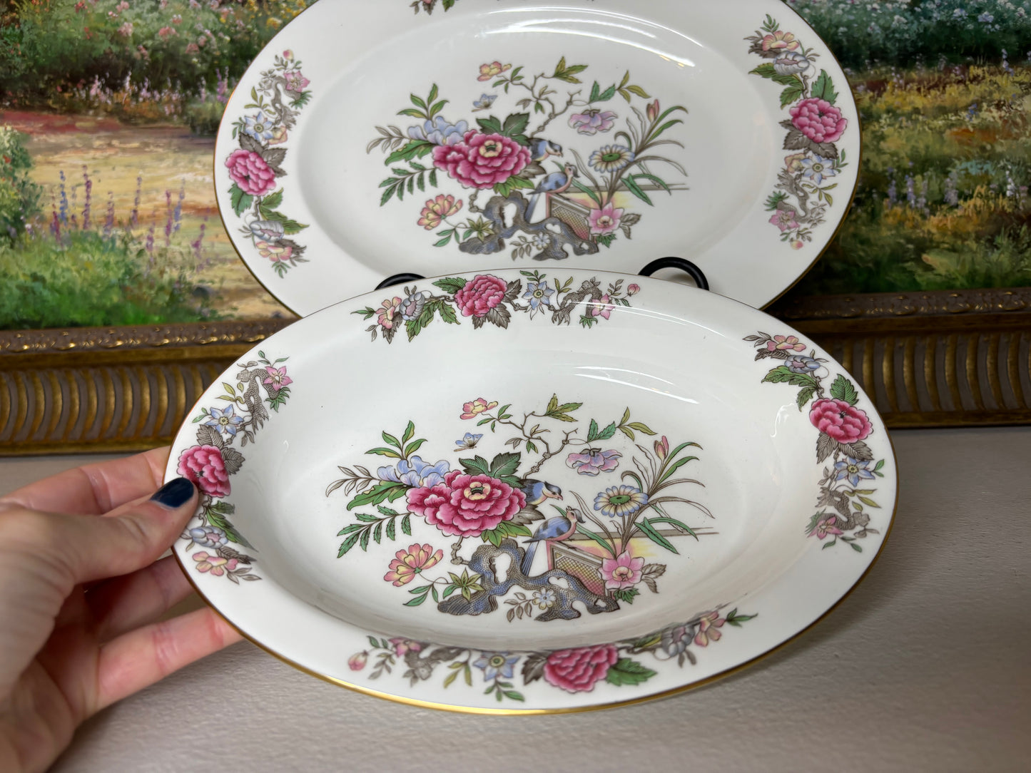 Vintage Wedgwood Cathey platter and Serving Bowl with Gorgeous florals and birds! - Excellent condition!