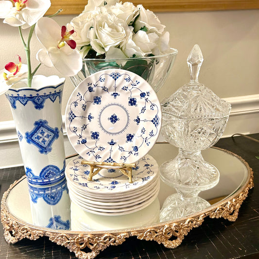 vintage set(8) blue & white salad dessert plates from Myott & Churchill of England