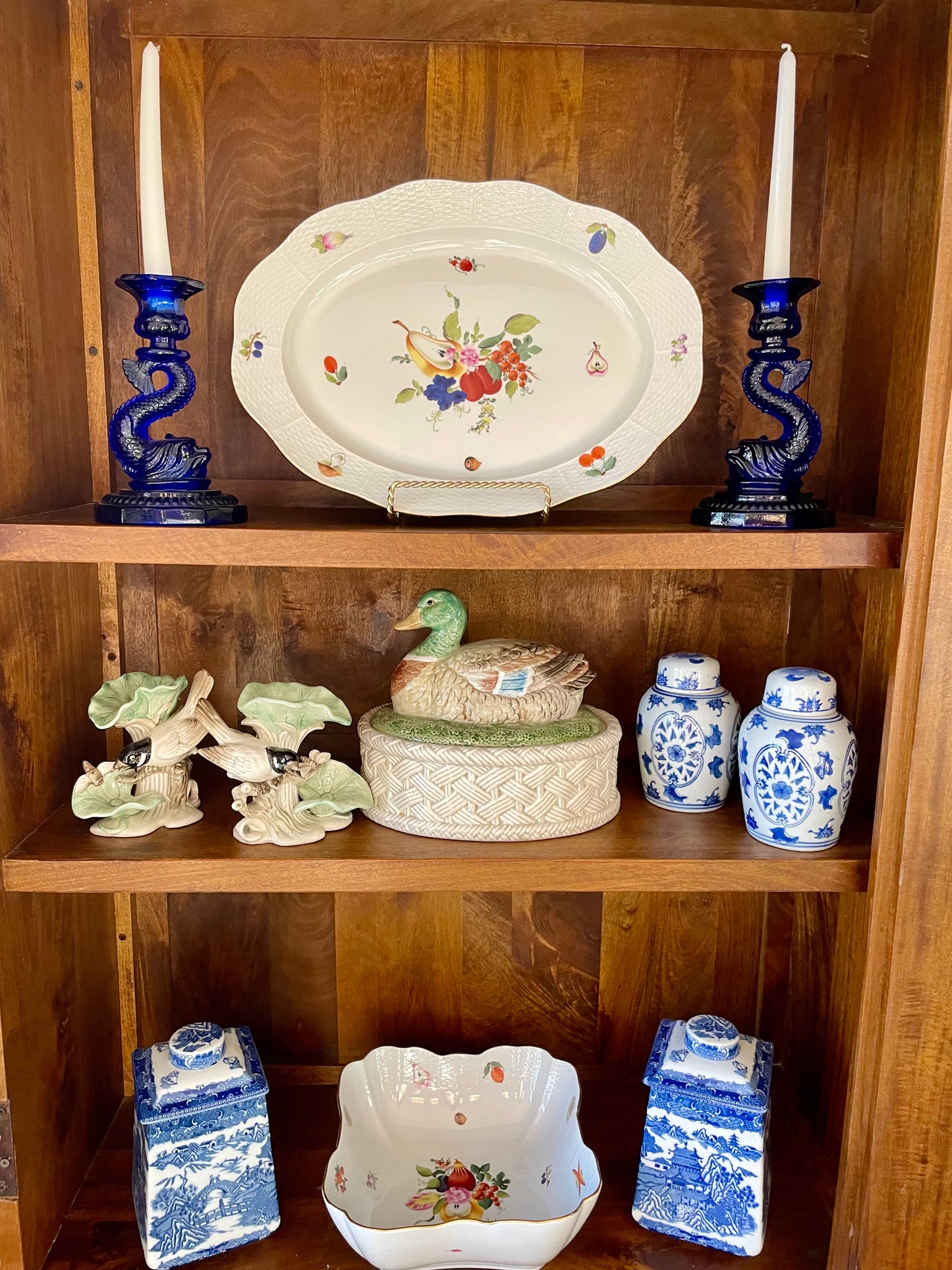 Live Sale 11/14 for Theresa - Herend 16” Platter + 10” Serving Bowl + 20” Brass Handled Tray + Rose Medallion Plate