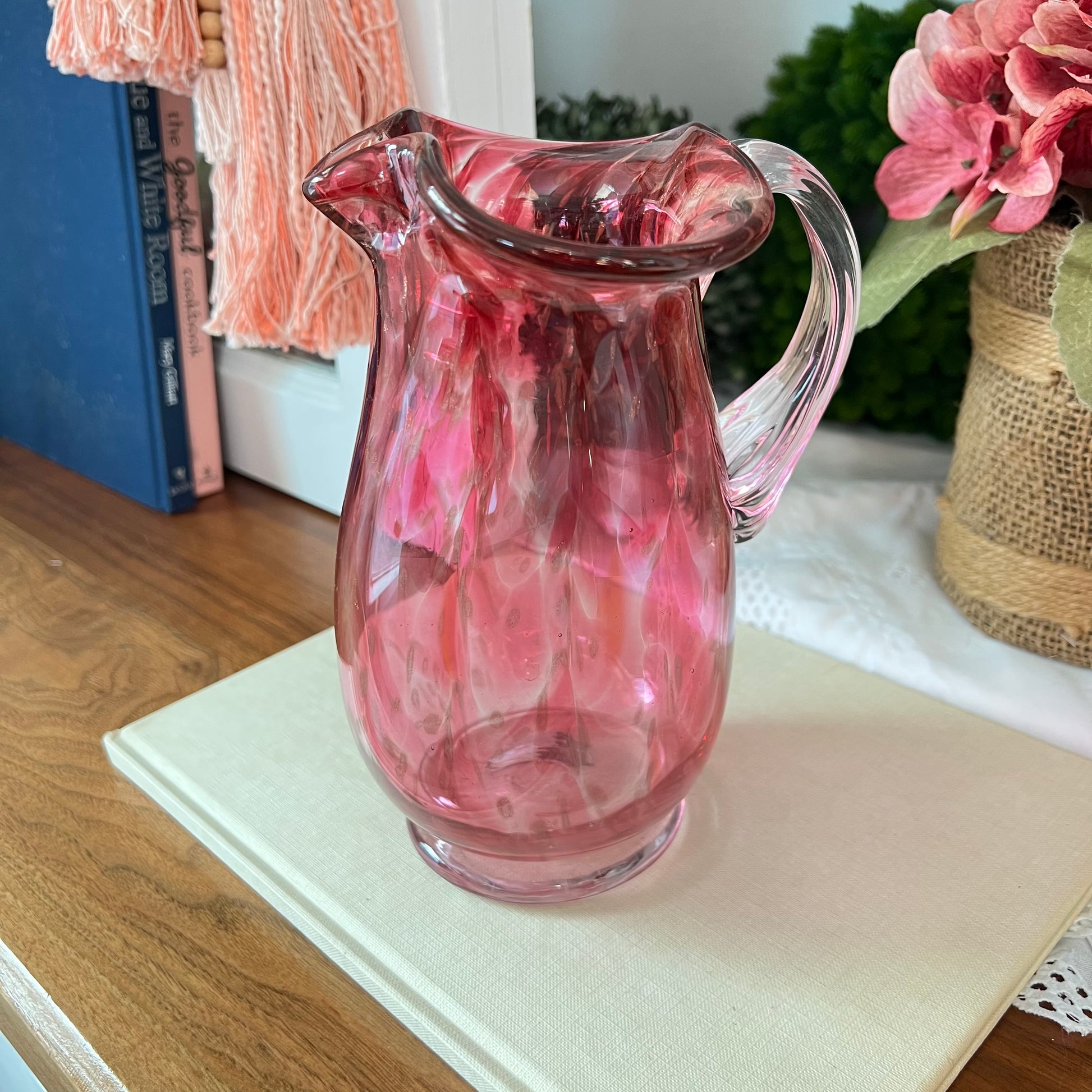 Hand Blown Pitcher with Handle, Clear