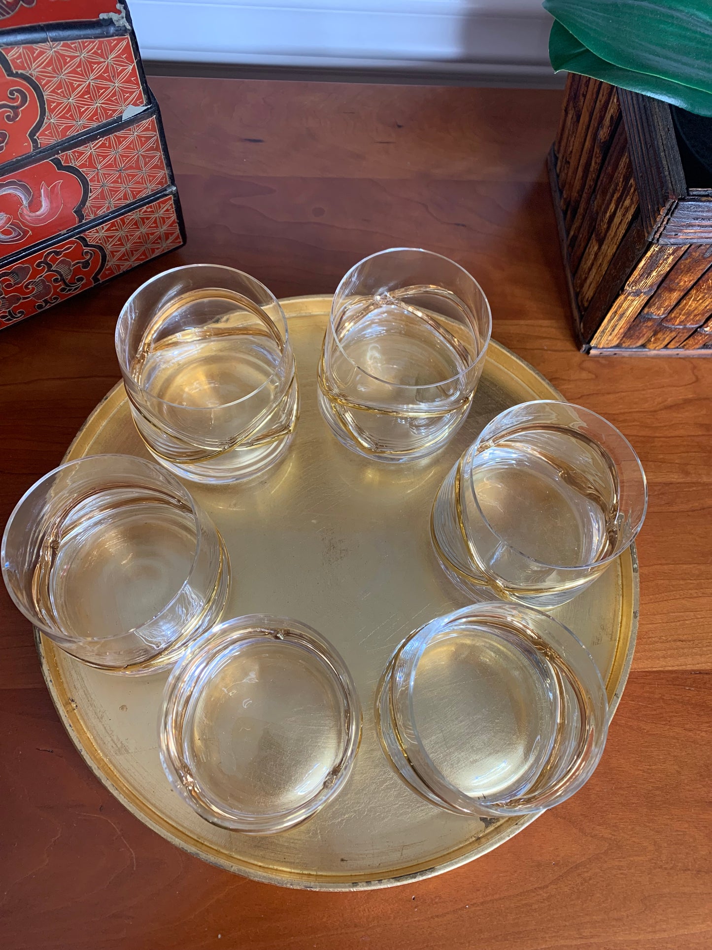 Set (6) Anthropologie Gold Glimmer wrapped Double Old Fashioned