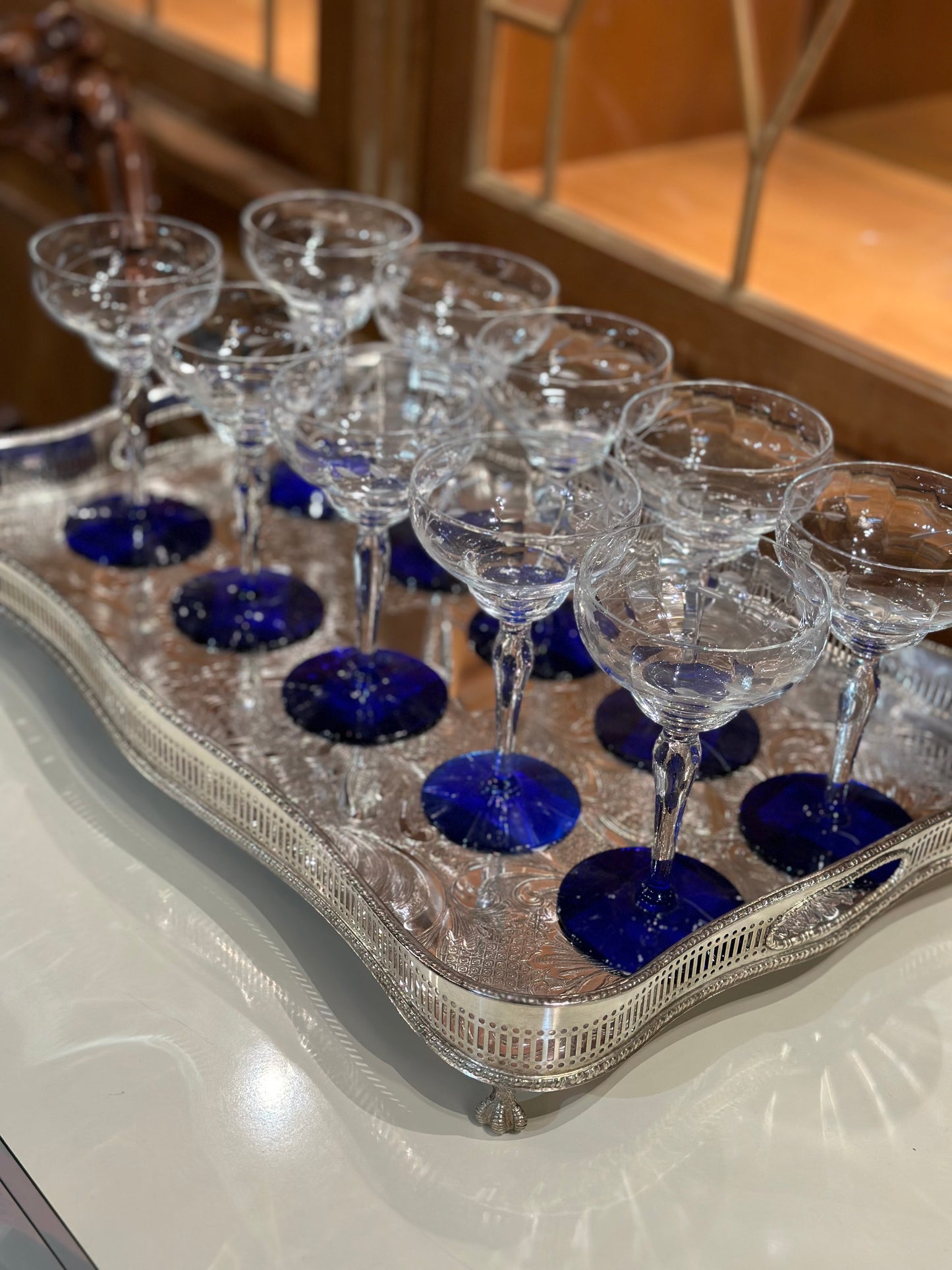 1930’s Weston Louie Set (10) Cobalt Blue Crystal Glasses - Pristine!