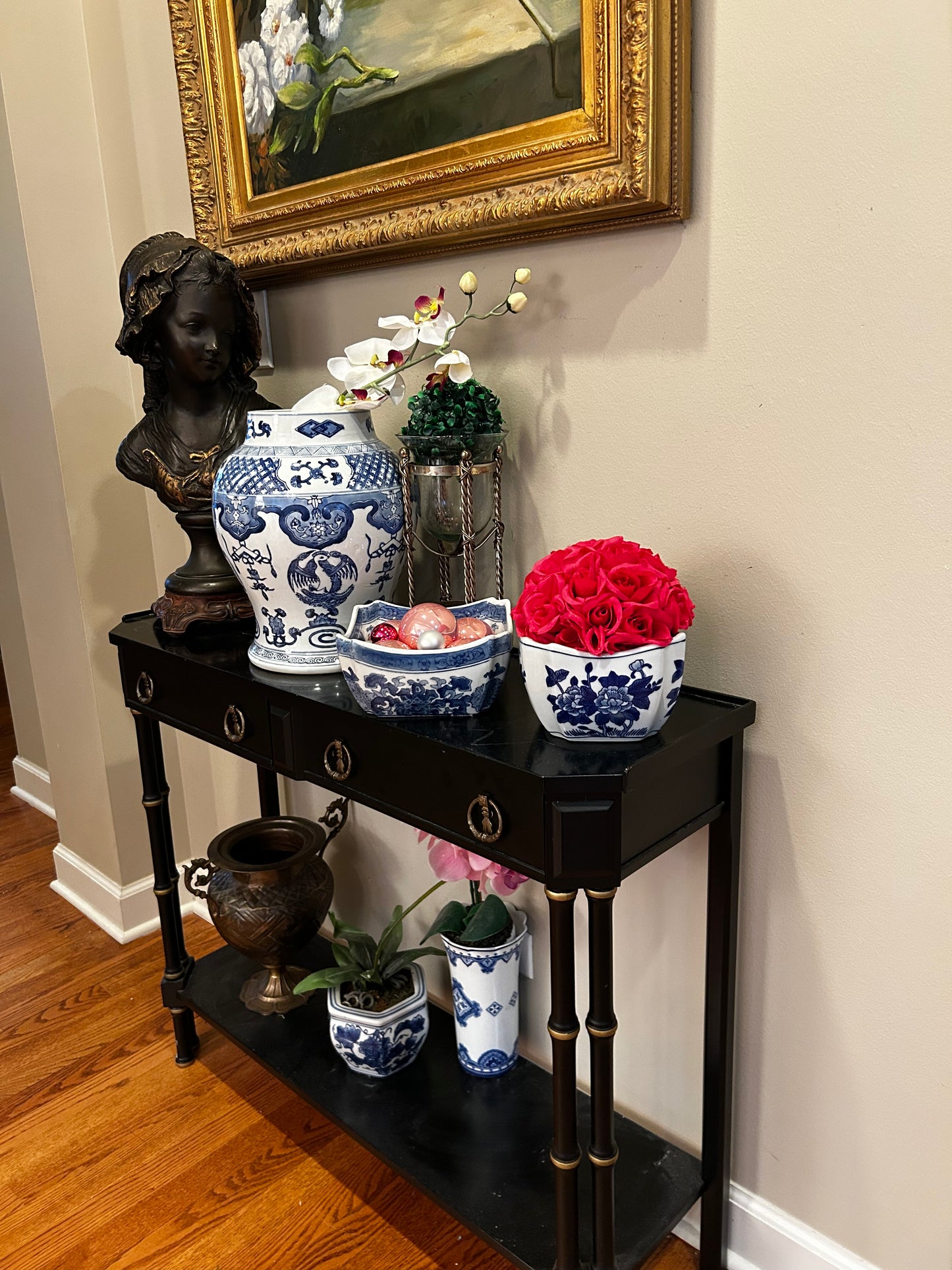 lovely vintage blue & white octagon planter centerpiece bowl