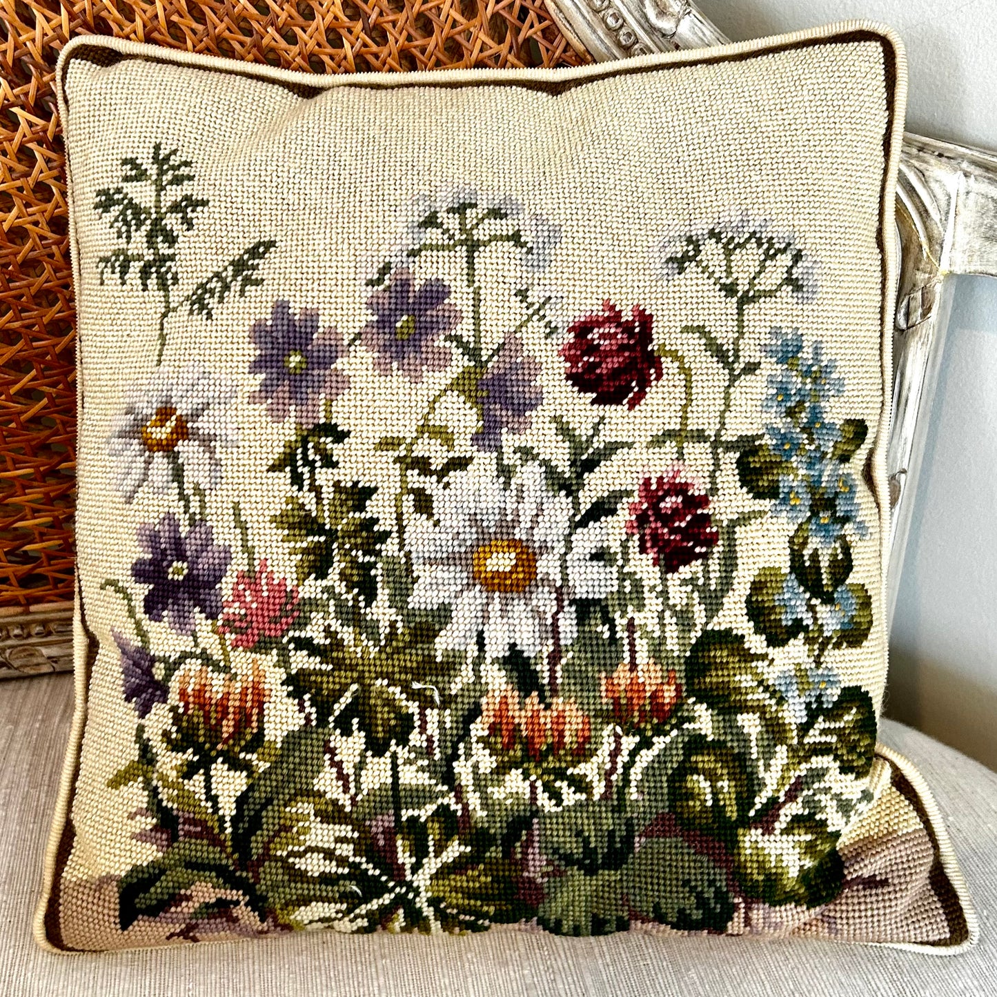 Fabulous floral vintage needlepoint pillows 3 available