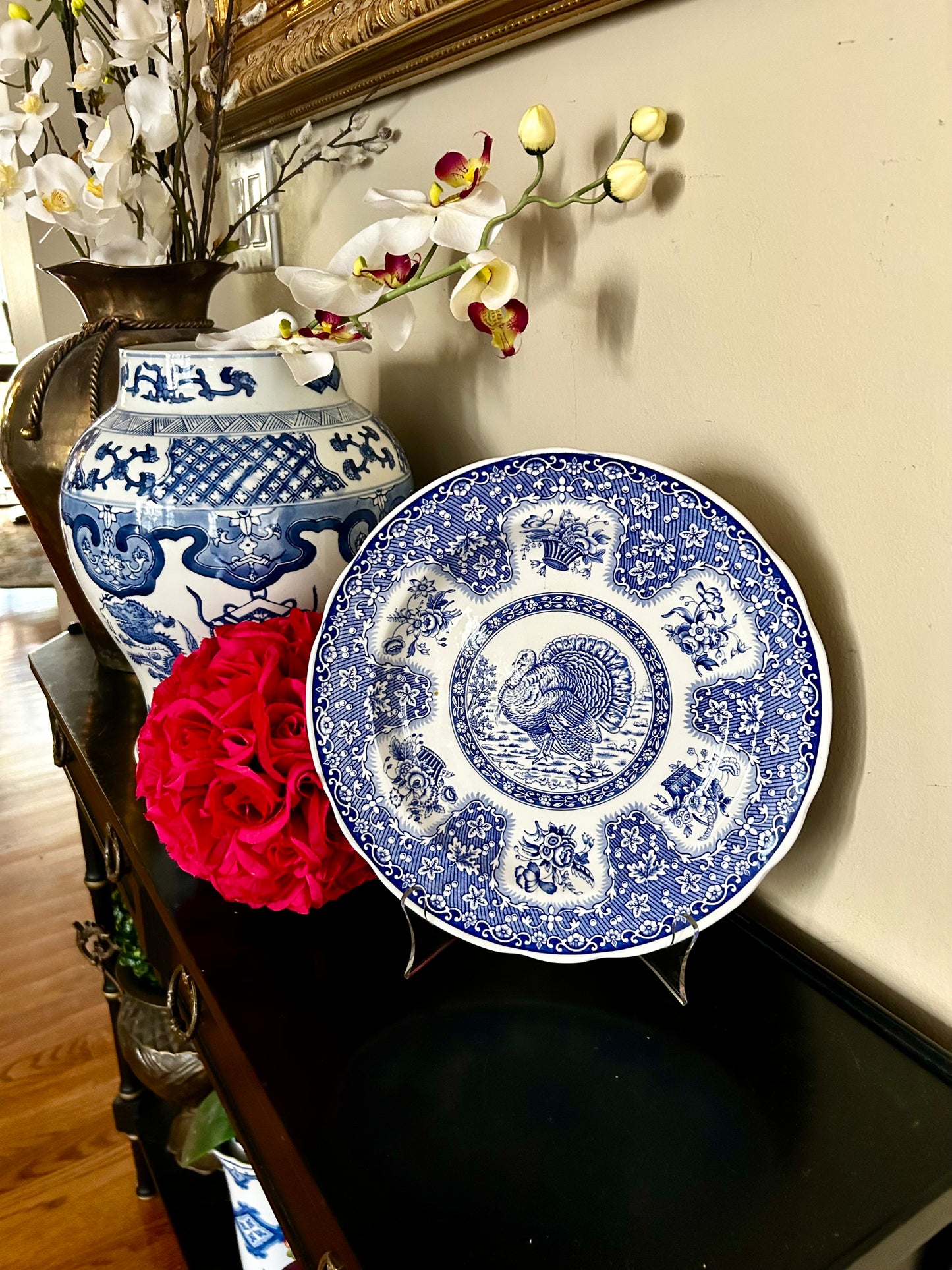 Rare Spode Of England blue & white Festival Turkey Dinner Plate 10.5d