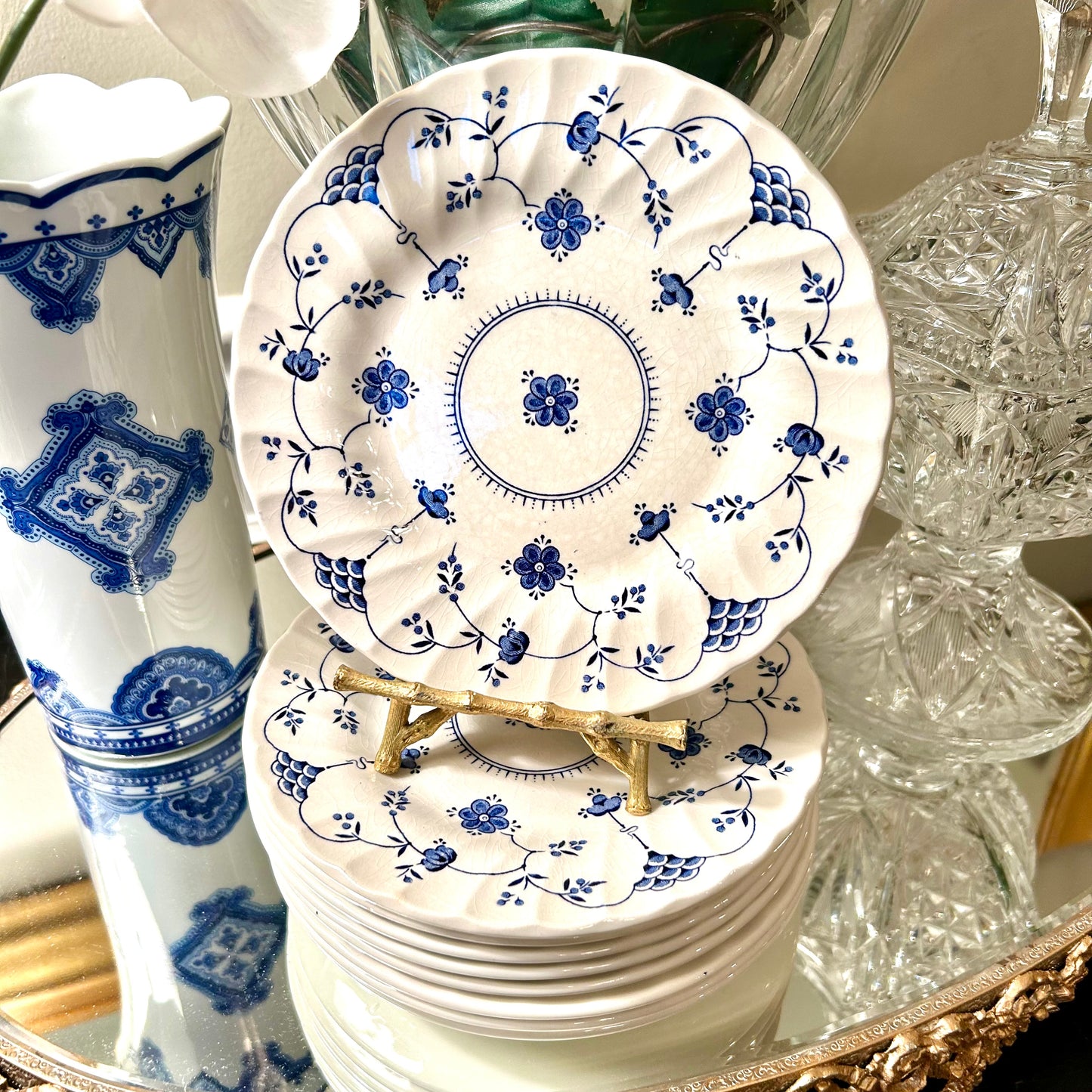 vintage set(8) blue & white salad dessert plates from Myott & Churchill of England