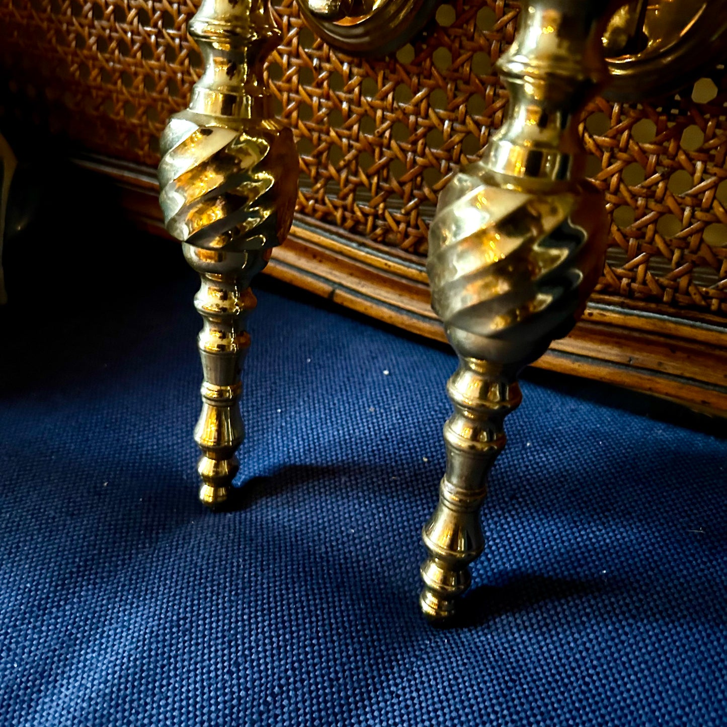 shiny Pair of vintage brass shiny swirl candle holder wall sconces