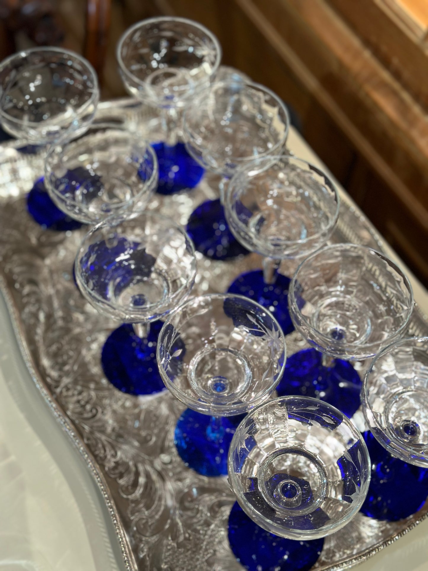 1930’s Weston Louie Set (10) Cobalt Blue Crystal Glasses - Pristine!