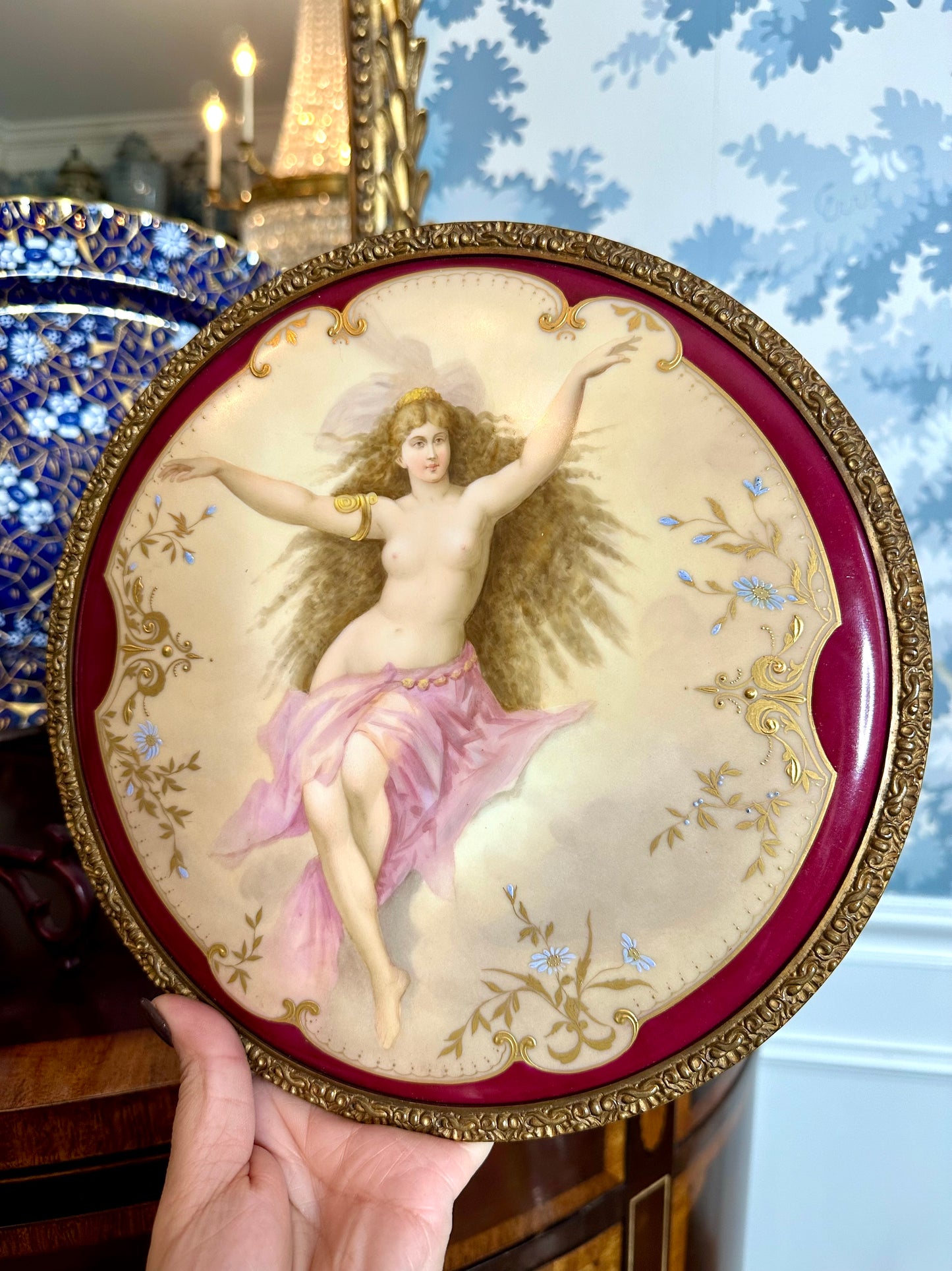 Reserved for Theresa-Lg 19thc Copeland platter & 19thc Porcelain painted plaque