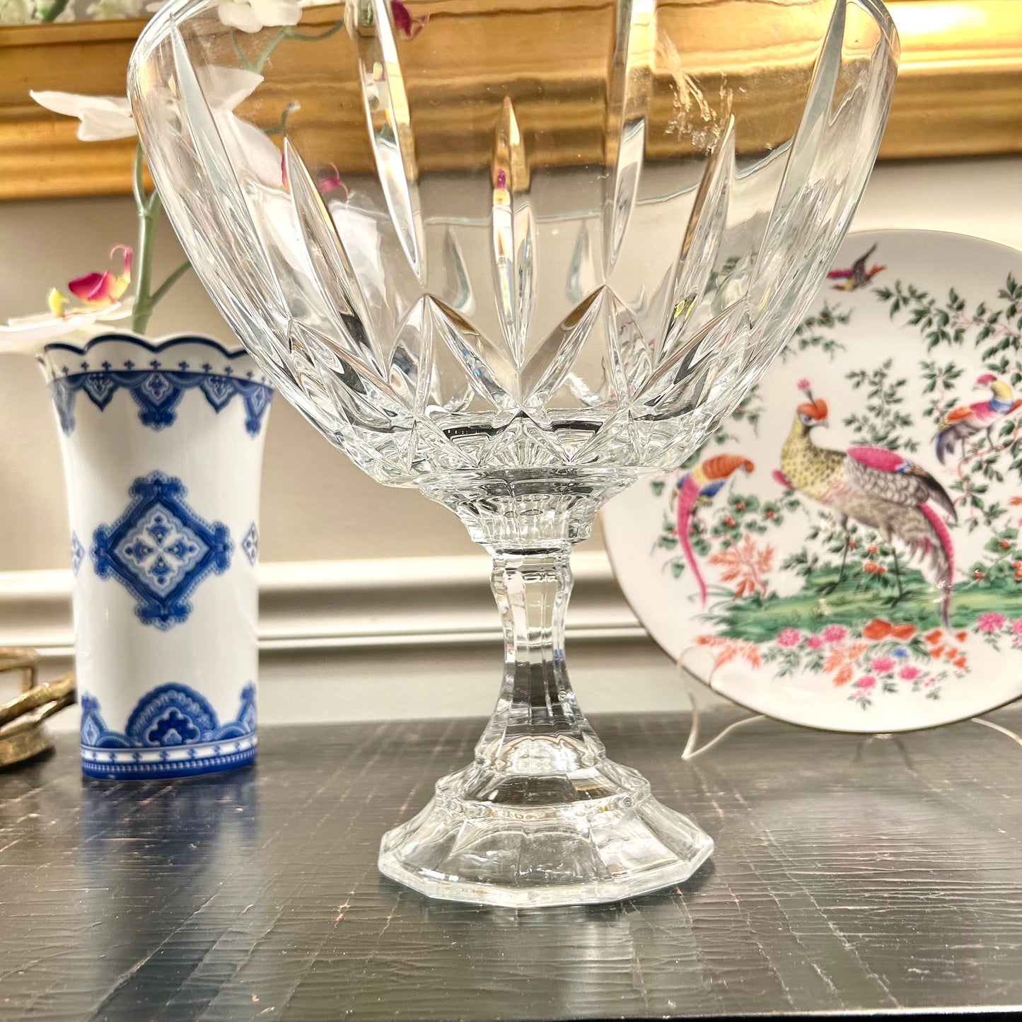 Stunning statuesque massive footed crystal bowl centerpiece