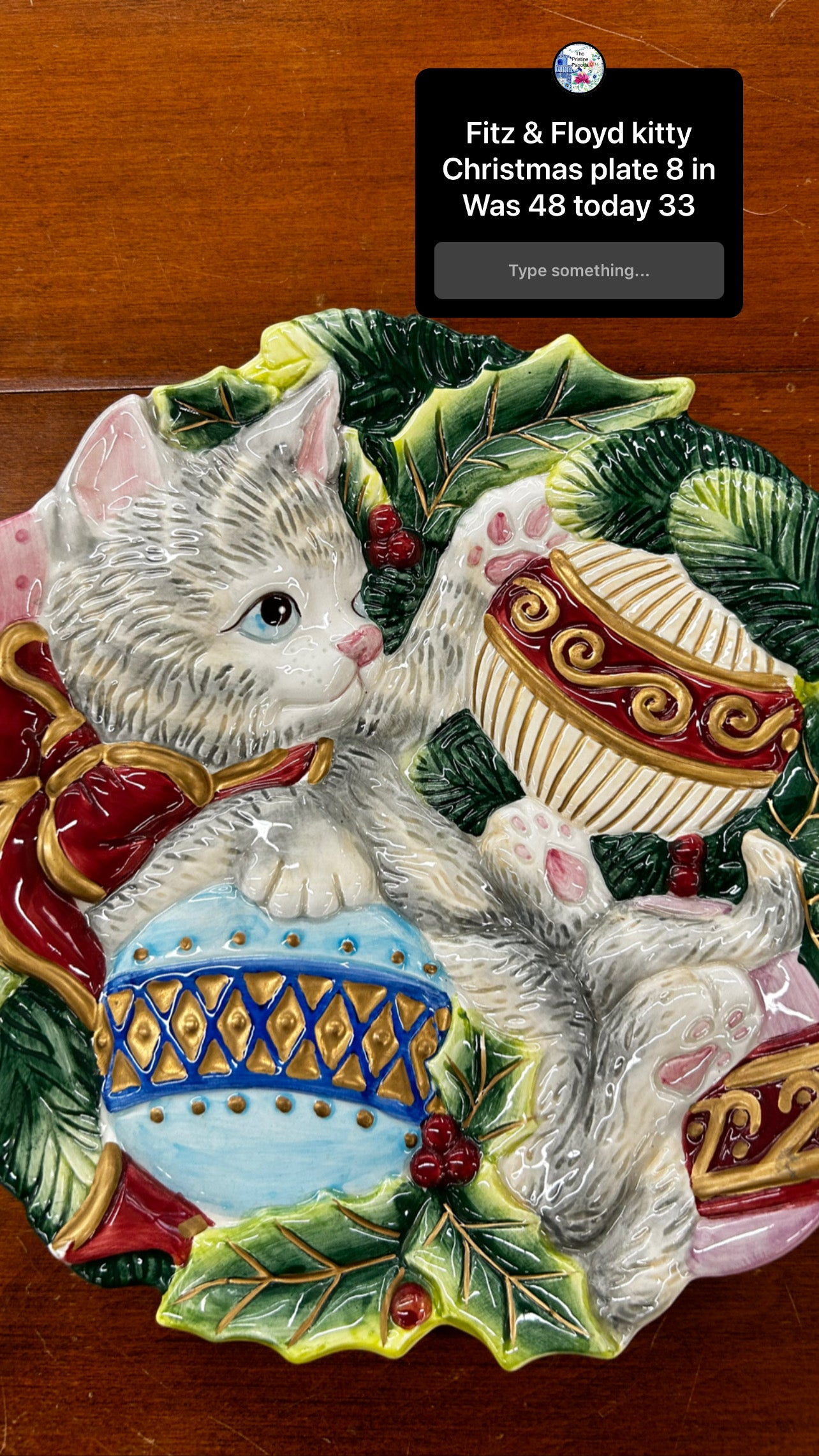 Playful Fitz & Floyd kitty cat Christmas dish