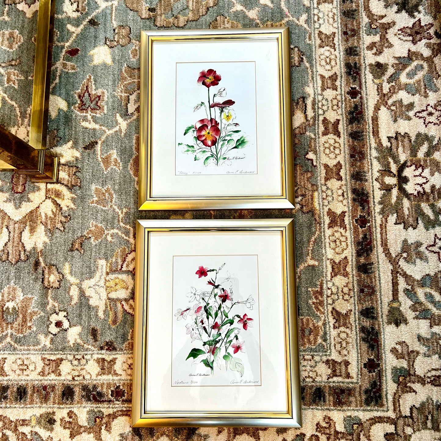 Lovely pair of vintage signed by artist proof lithograph botanical wall art.