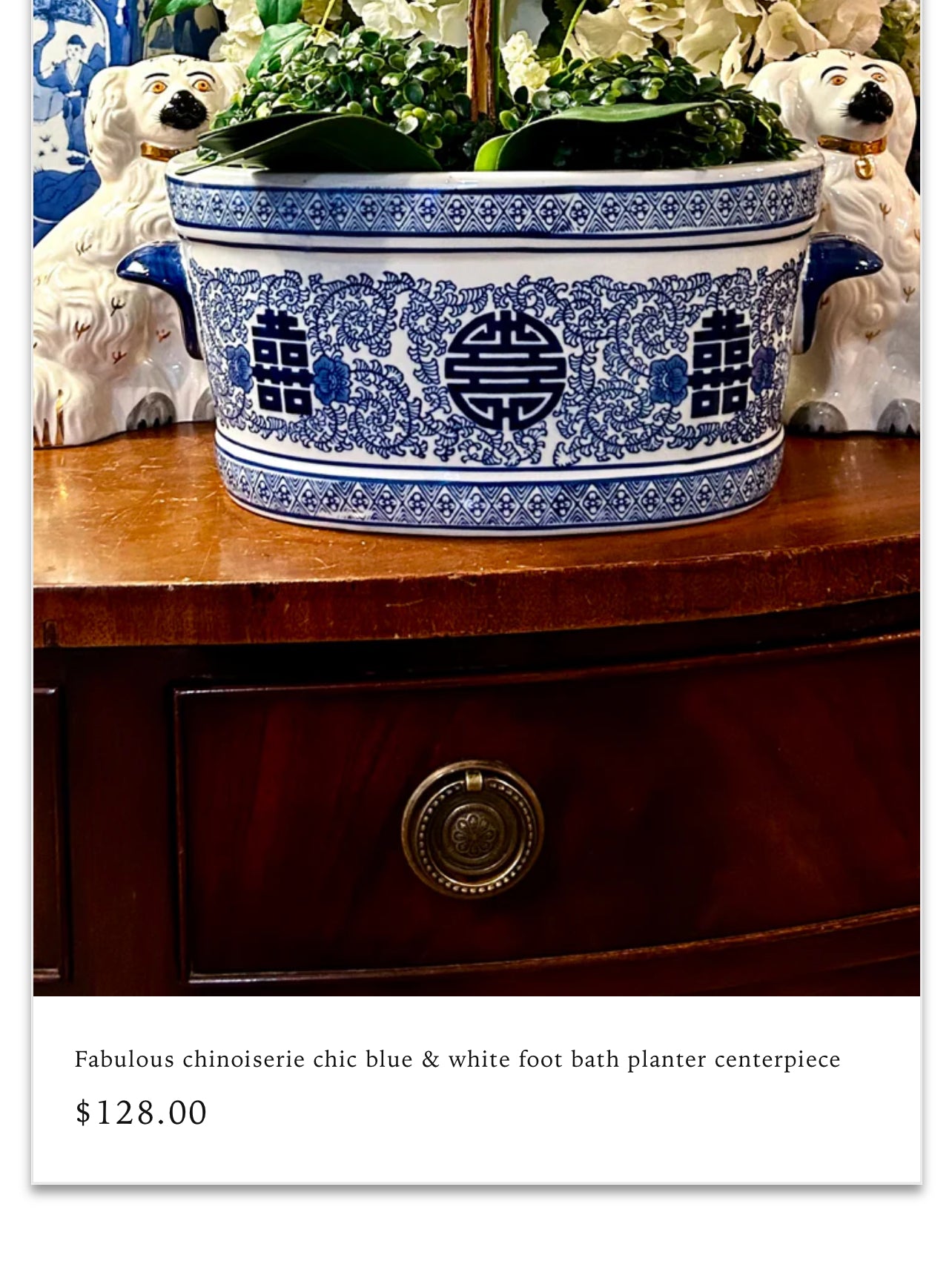 Fabulous chinoiserie chic blue & white foot bath planter centerpiece