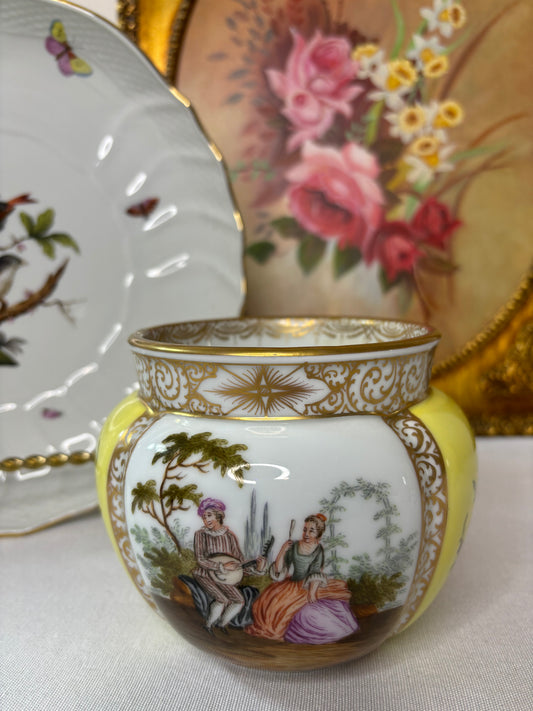 Exquisite Dresden vase featuring vivid colors and florals!