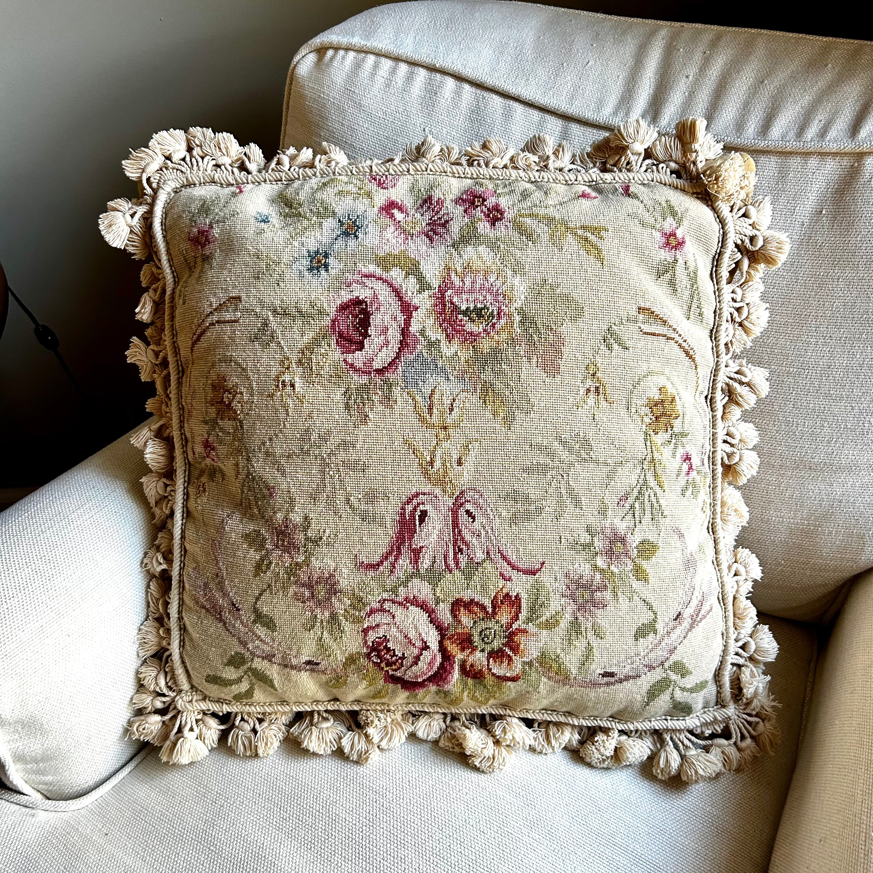 Absolutely stunning oversized custom needlepoint pillow