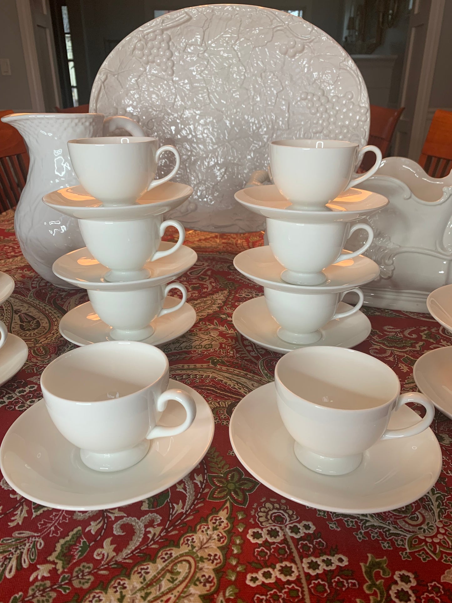 Wedgewood White (Bone) Leigh Shape Footed Cups and Saucers