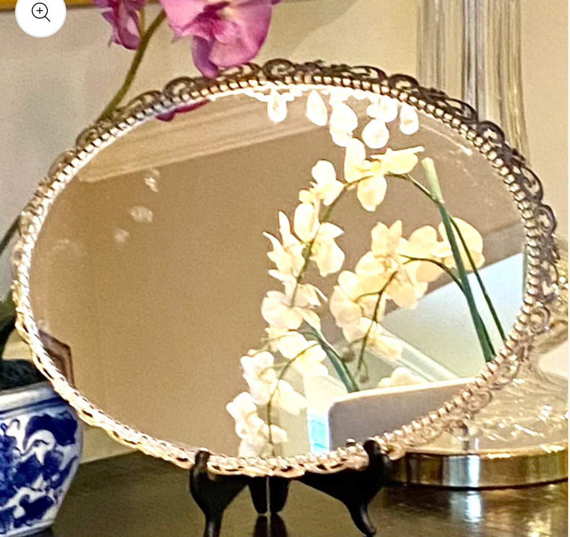 Gorgeous vintage oval brass mirrored tray