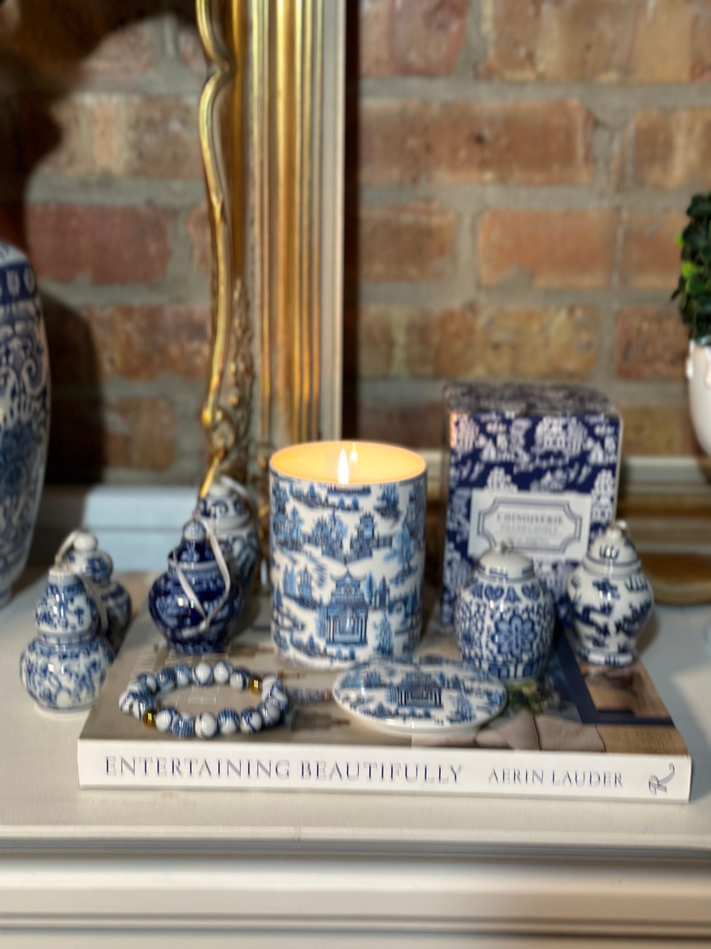 Blue & White Chinoiserie 3-Piece Gift Set: Candle, Bracelet, Ginger Jar Pack