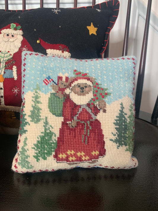 Needlepoint Santa Bear pillow