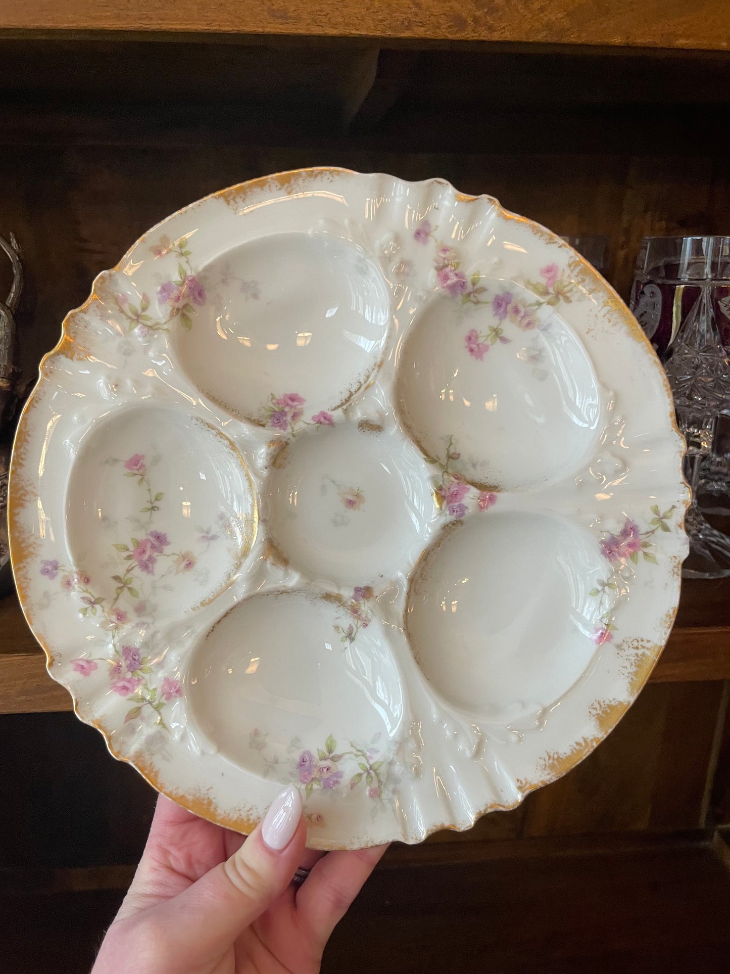 Live Sale 11/20 for yaklewis: Antique French Limoges 9.5” Oyster Plate (small chip), Antique Weimar German Oyster Plate