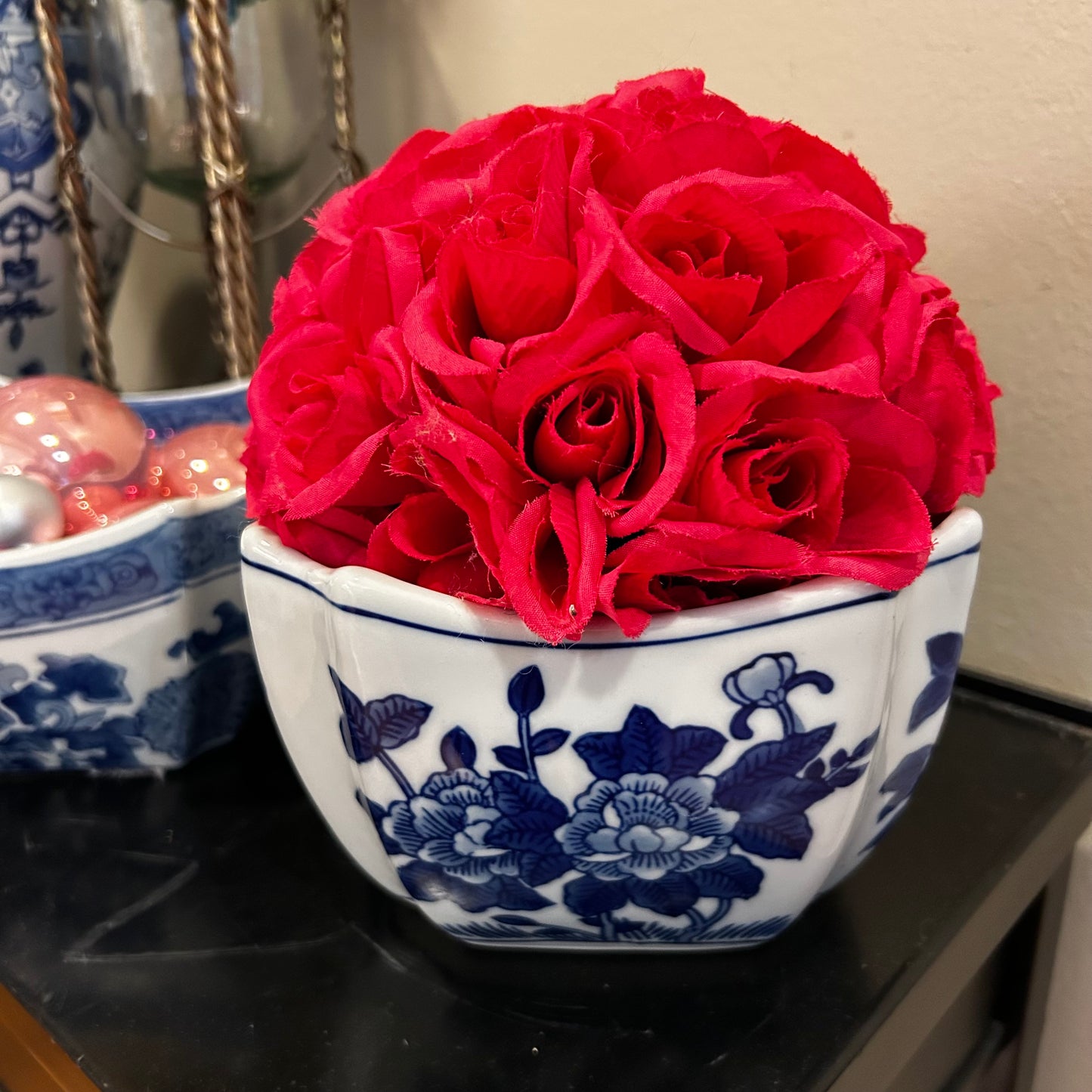 lovely vintage blue & white octagon planter centerpiece bowl