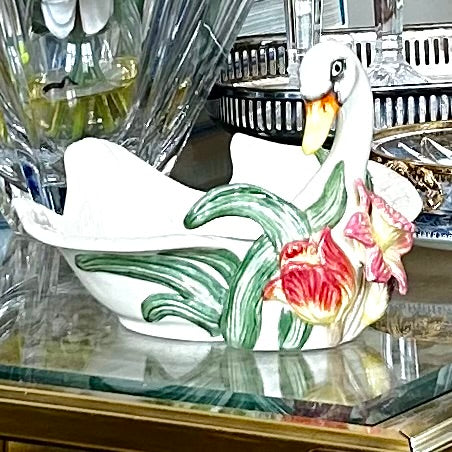 Graceful Fitz & Floyd Swan and florals large dish