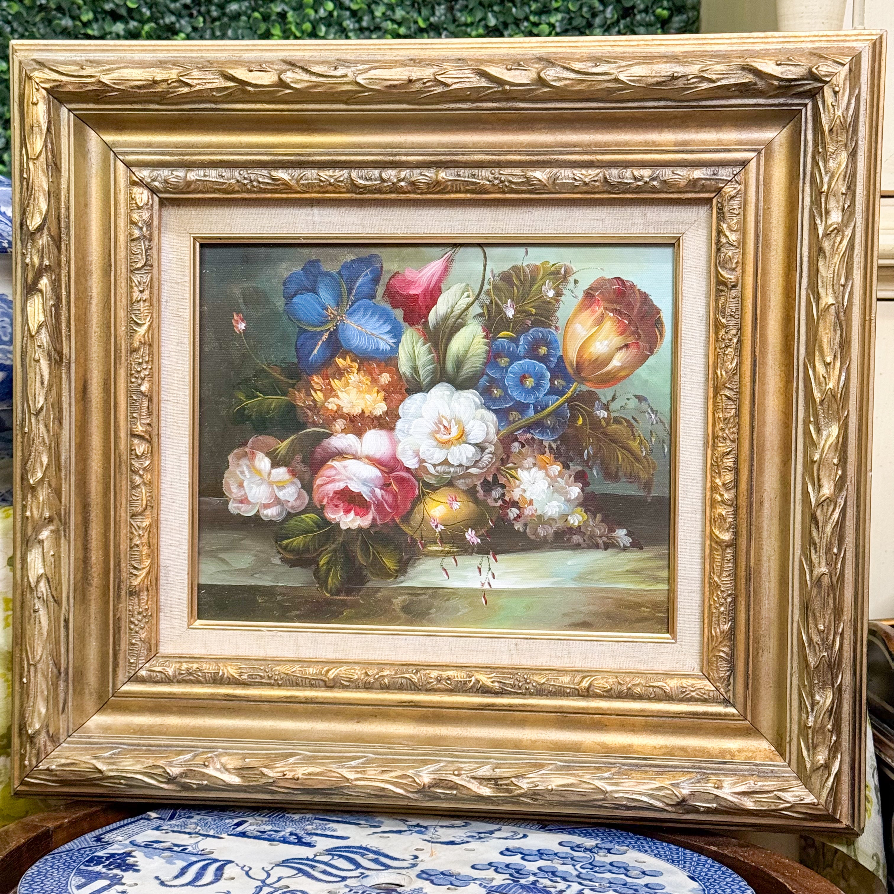 Vintage Original sold Floral Still Life Oil Painting Gold Frame